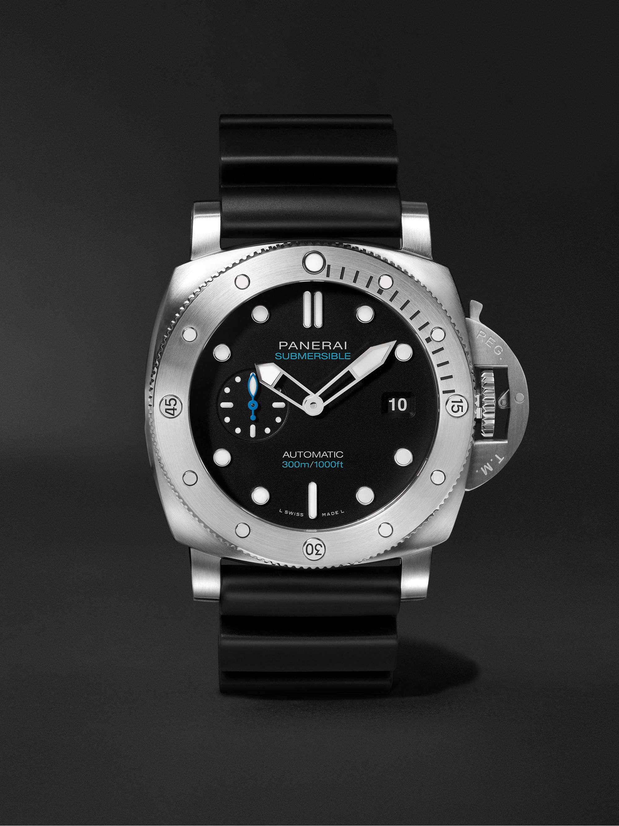 PANERAI Submersible QuarantaQuattro Automatic 44mm Brushed Stainless Steel and Rubber Watch, Ref. No. PAM01229