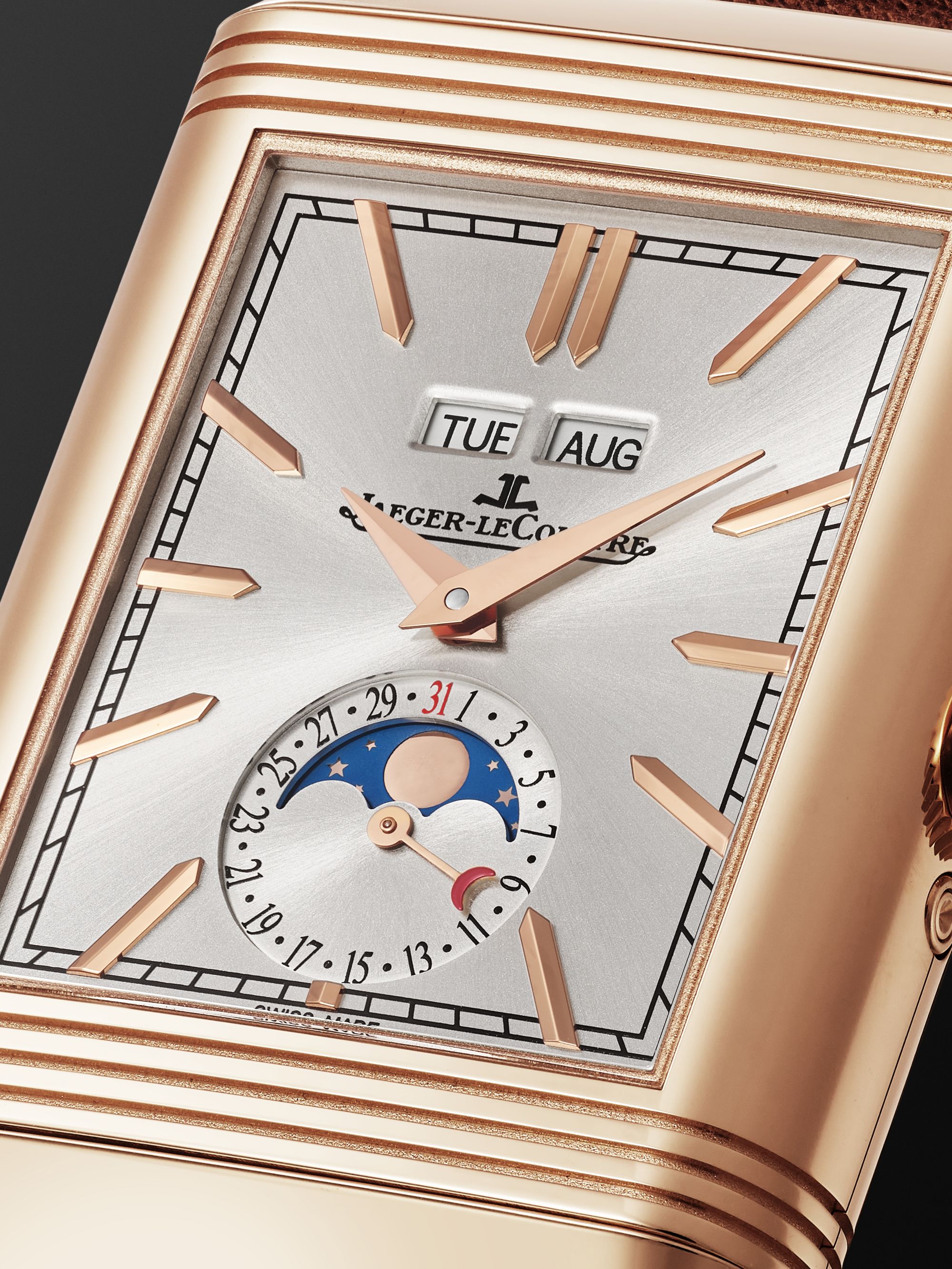 JAEGER-LECOULTRE Reverso Tribute Duoface Calendar 49.4mm x 29.9mm 18-Karat Pink Gold and Leather Watch, Ref. No Q3912530