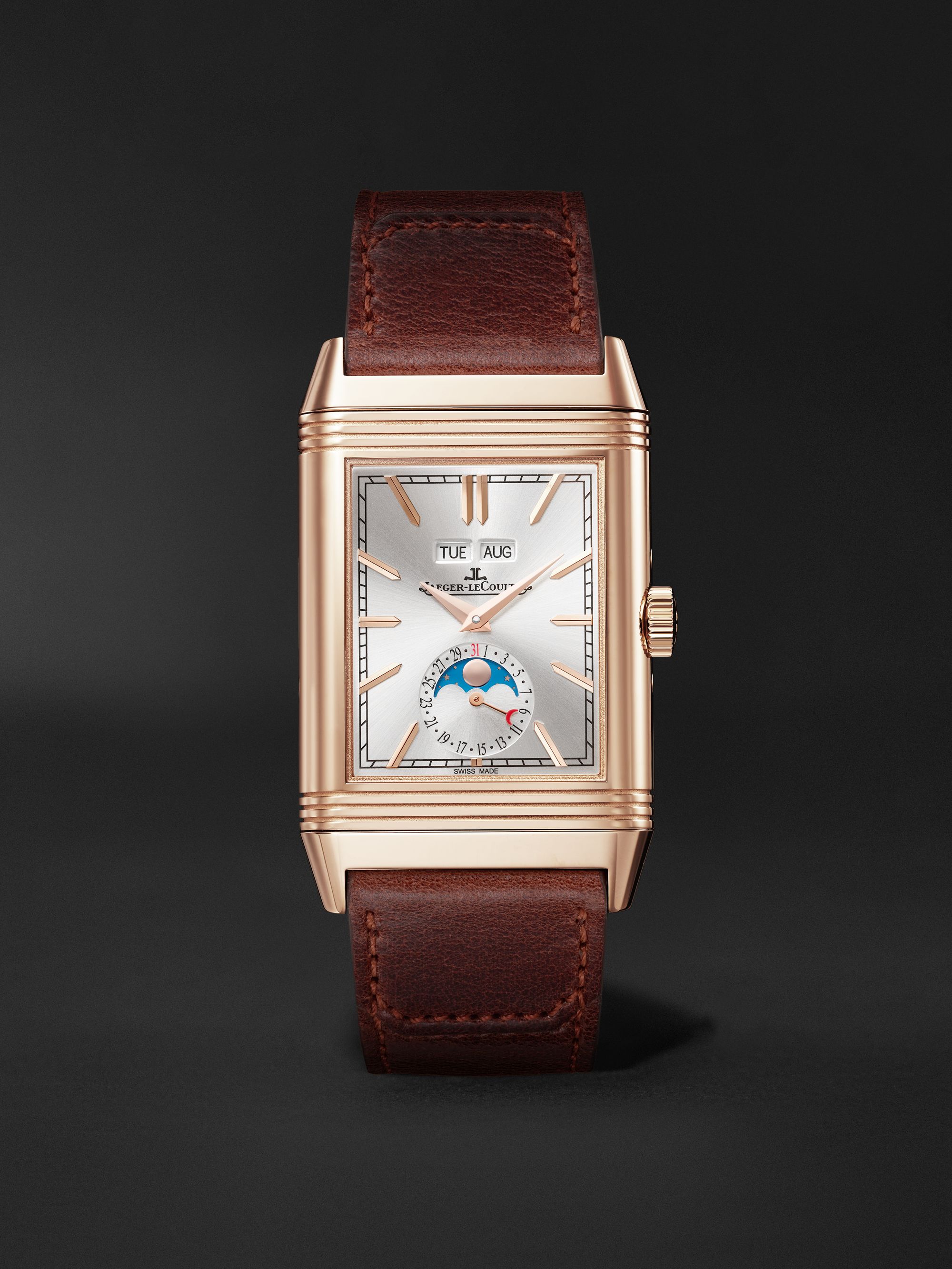 JAEGER-LECOULTRE Reverso Tribute Duoface Calendar 49.4mm x 29.9mm 18-Karat Pink Gold and Leather Watch, Ref. No Q3912530