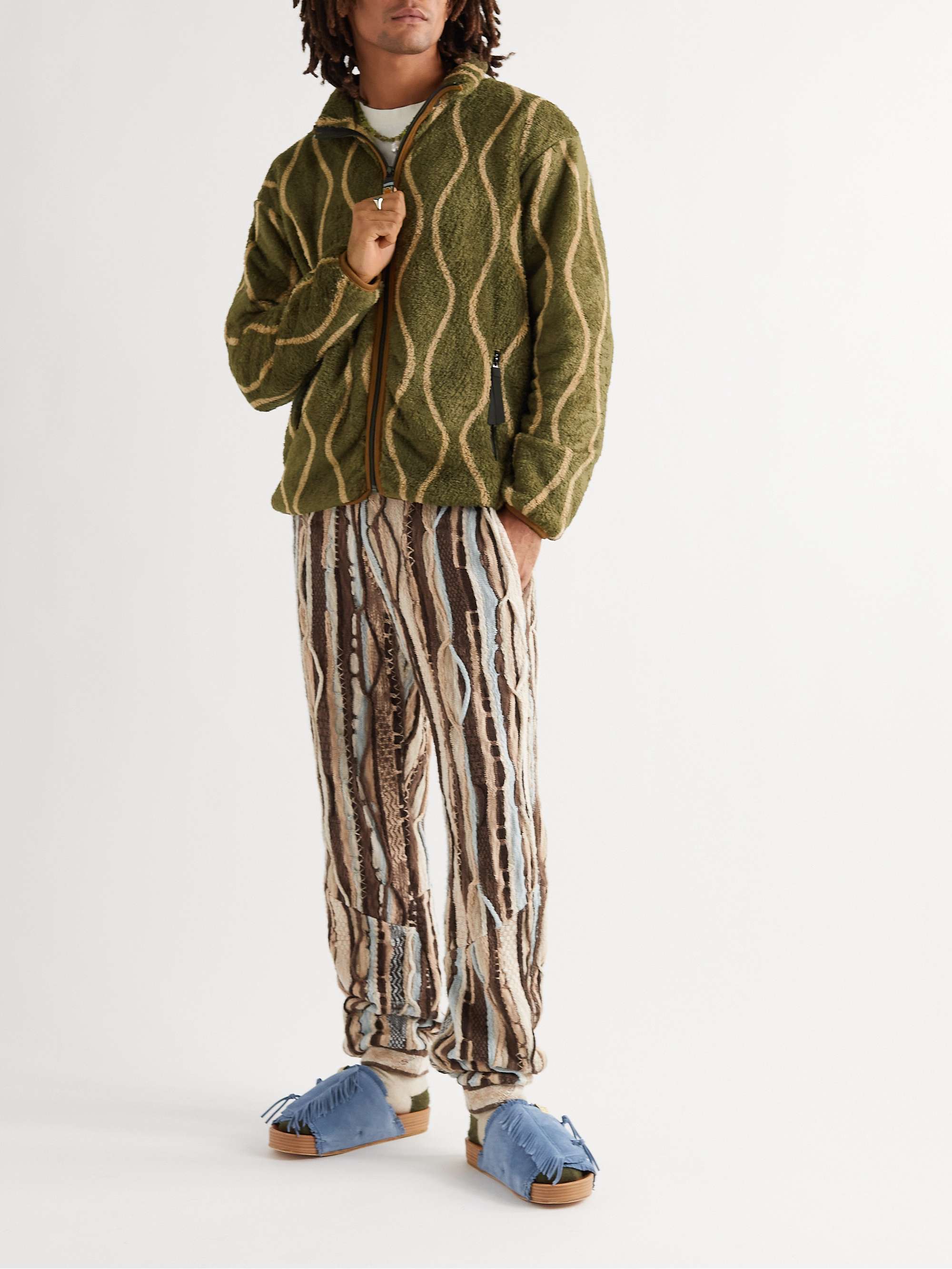 KAPITAL Jacquard-Trimmed Striped Fleece Jacket