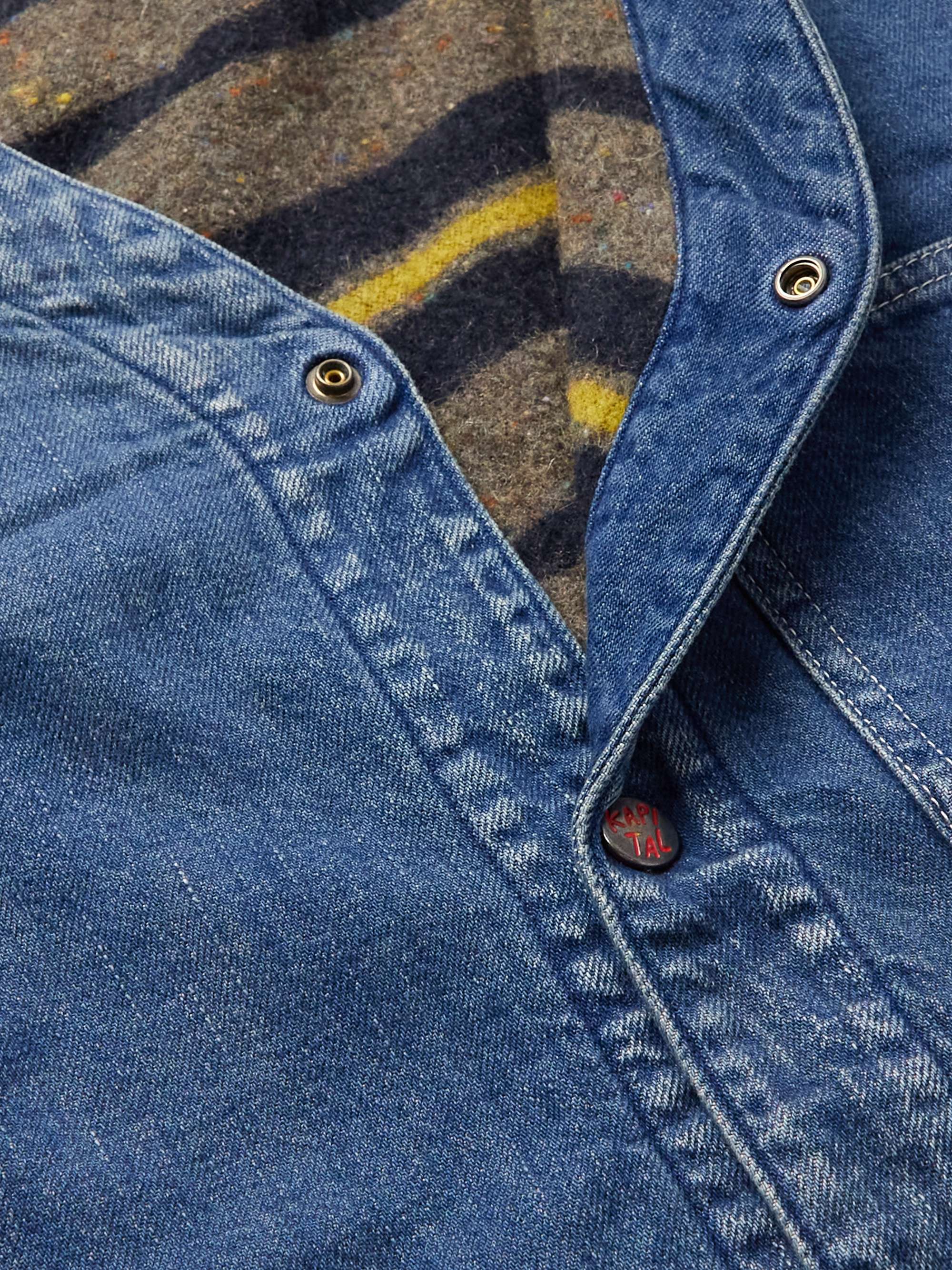 KAPITAL Coneybowy Reversible Denim and Striped Knitted Jacket