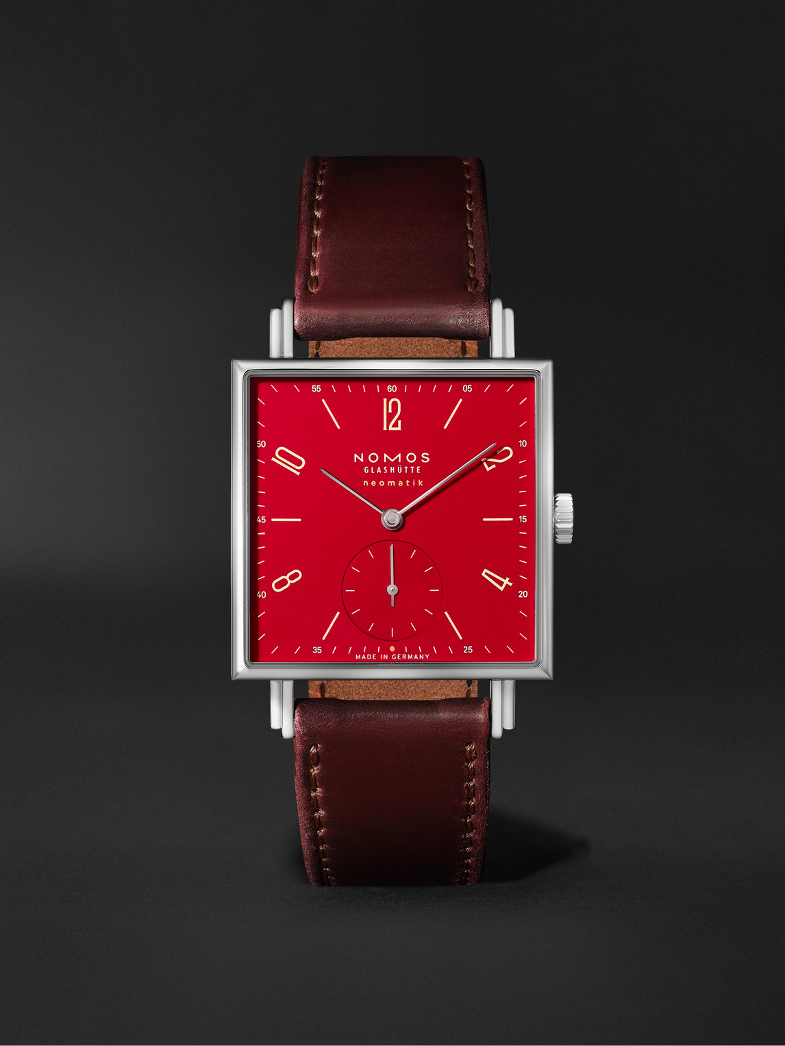Nomos Glashütte Tetra Neomatik 39 Automatic 46mm Stainless Steel And Leather Watch, Ref. No. 421.s2 In Red