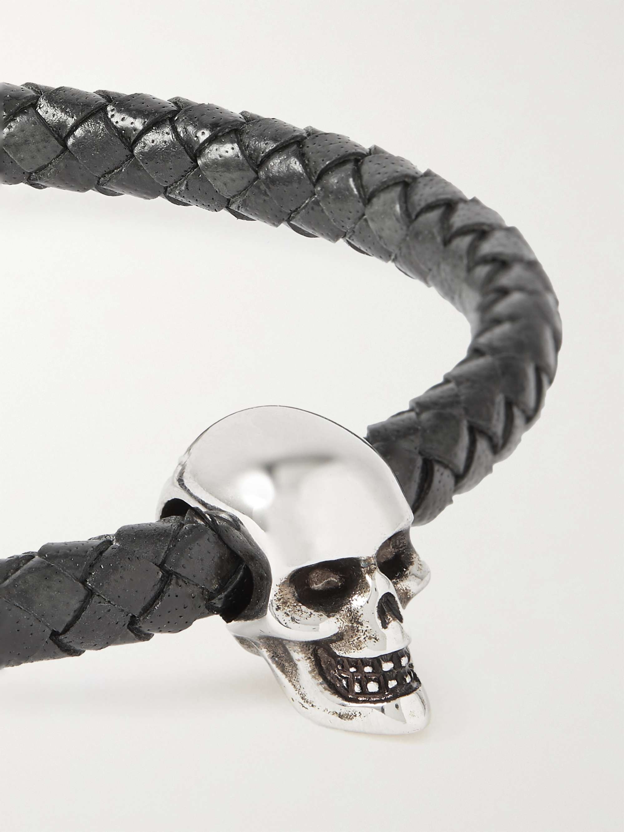 ALEXANDER MCQUEEN Skull Woven Leather and Silver-Tone Bracelet