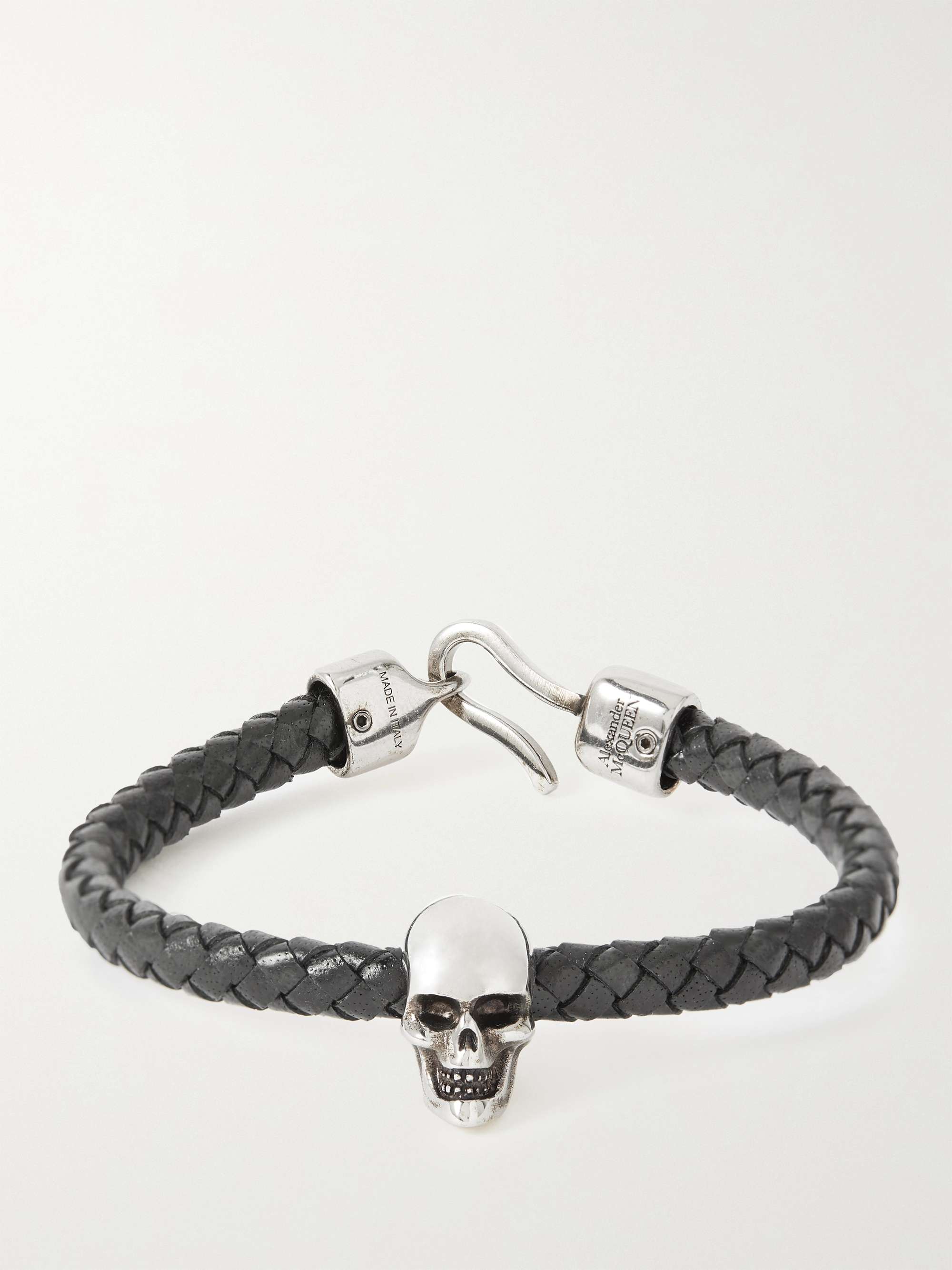 ALEXANDER MCQUEEN Skull Woven Leather and Silver-Tone Bracelet