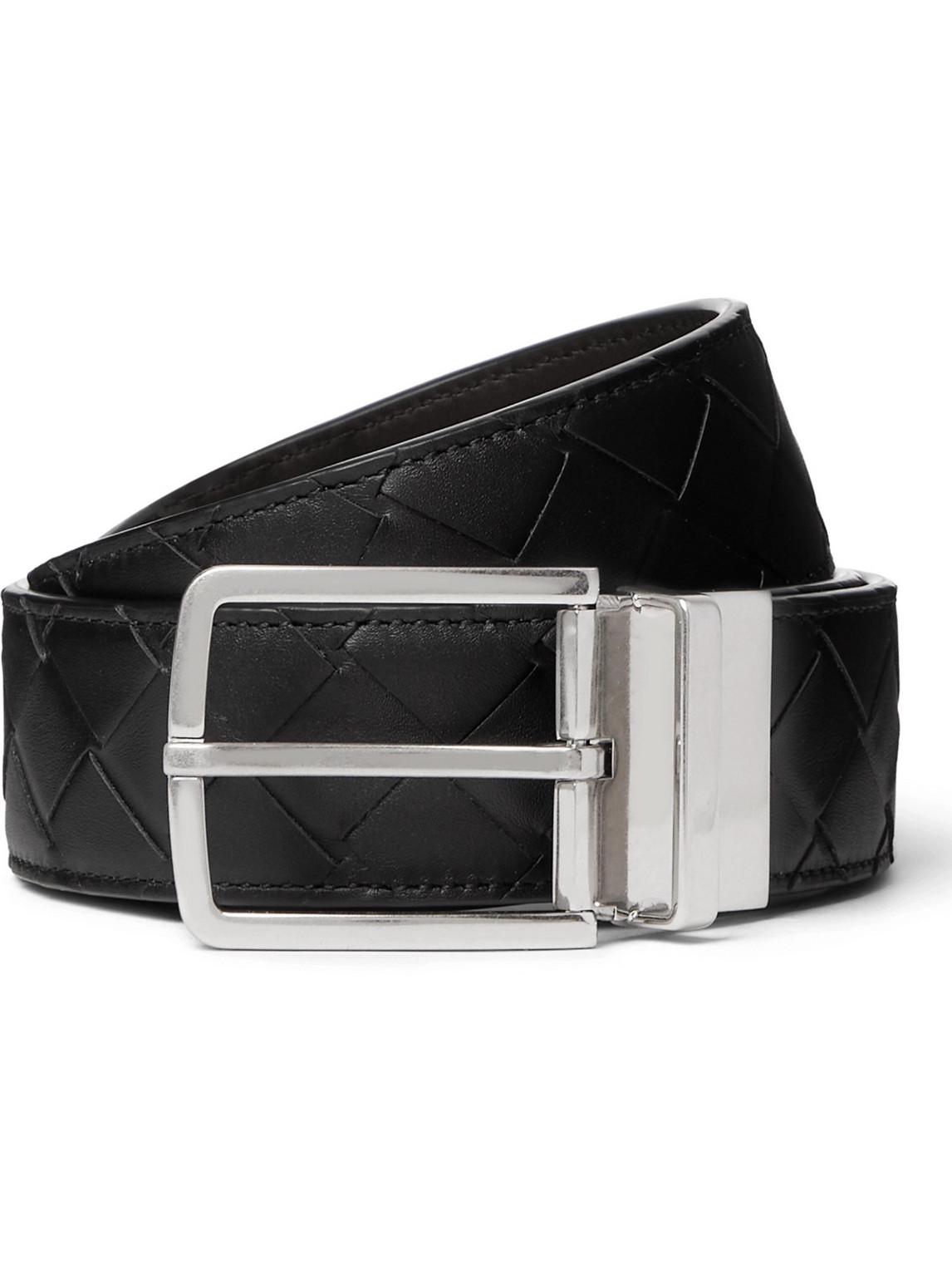 Shop Bottega Veneta 4cm Reversible Intrecciato Leather Belt In Black