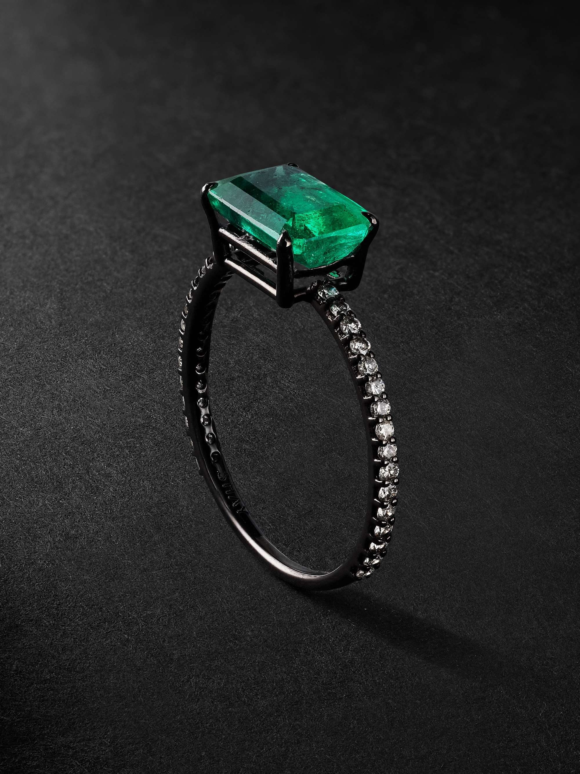 SHAY Blackened Gold, Emerald and Diamond Ring