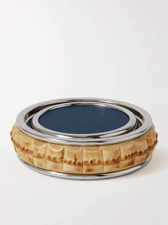 mrporter.com | Set of Six Chrome-Plated, Bamboo and Full-Grain Leather Coasters