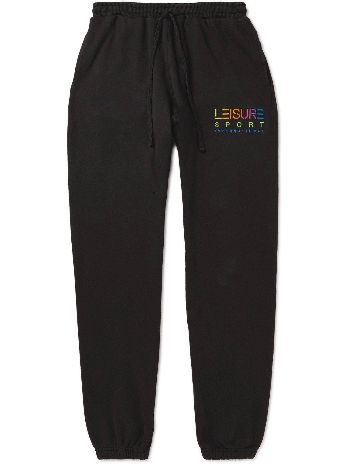 Pasadena Leisure Club International Tapered Printed Cotton-jersey Sweatpants In Black