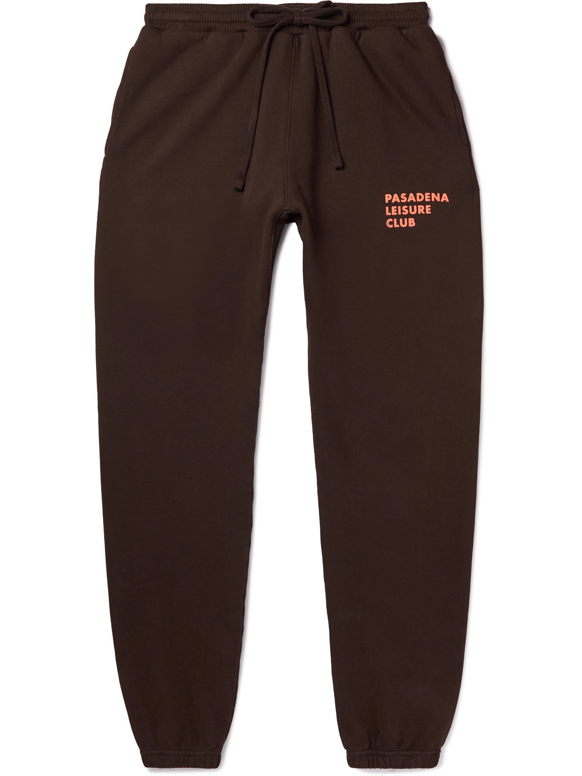 Pasadena Leisure Club Puff Tapered Logo-print Cotton-jersey Sweatpants In Brown