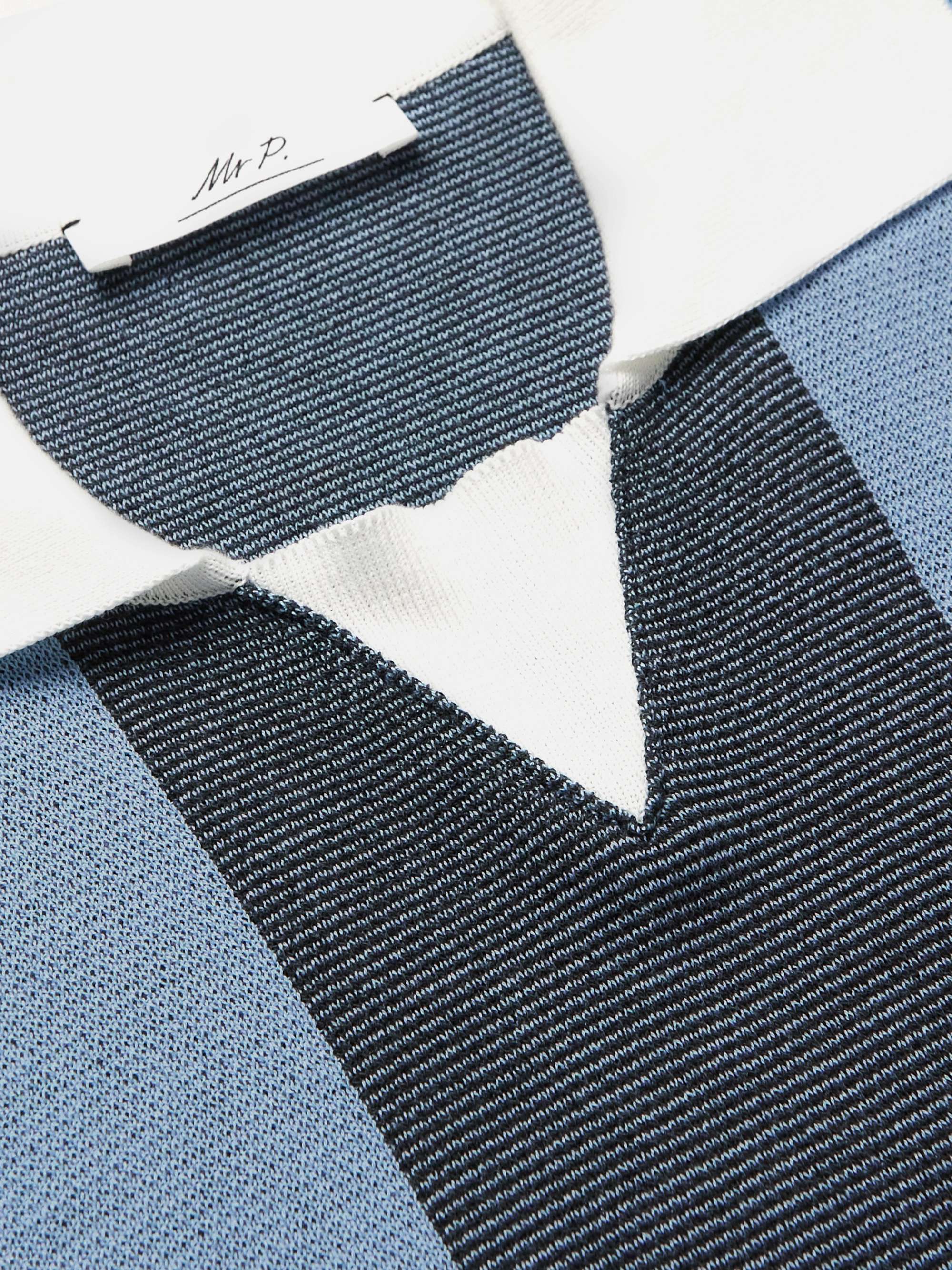 Blue Striped Two-Tone Honeycomb-Knit Cotton-Blend Polo Shirt | MR P ...