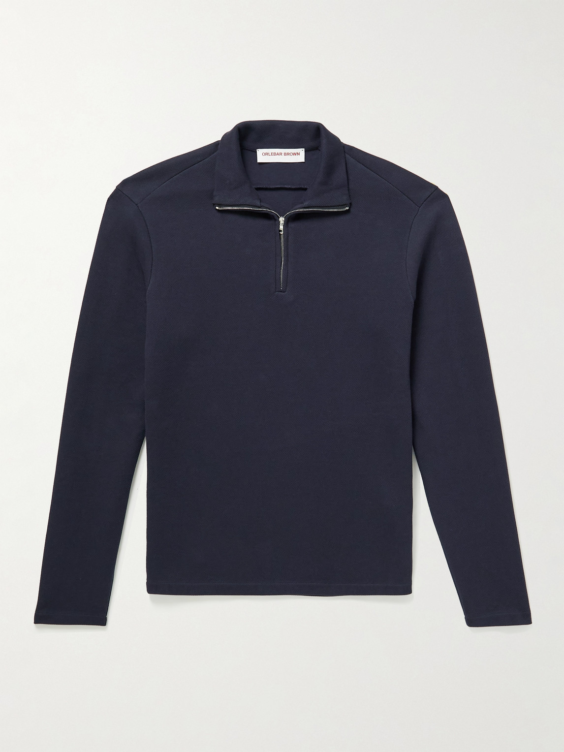 Orlebar Brown Muir Cotton-blend Piqué Half-zip Sweatshirt In Blue