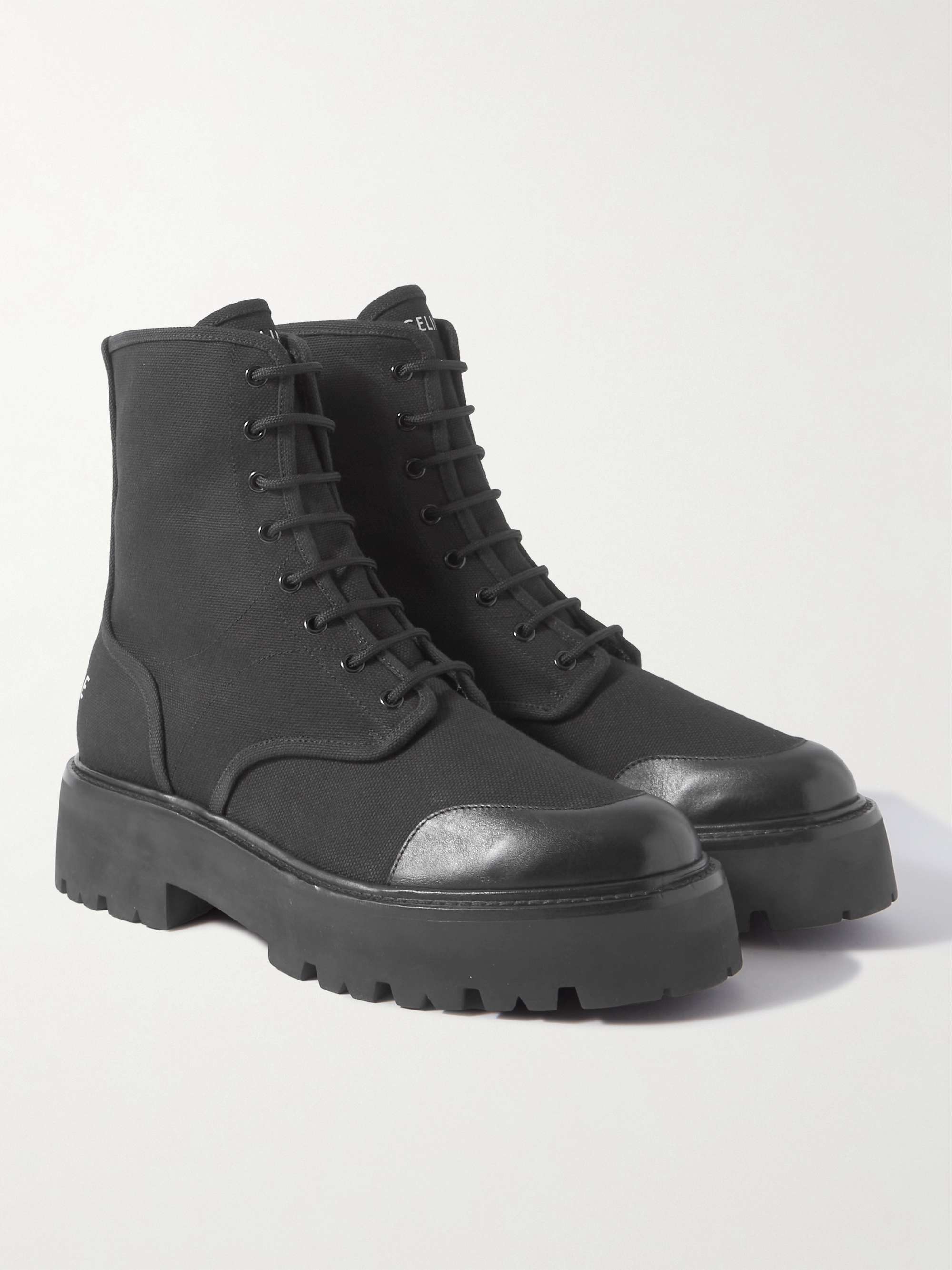 CELINE HOMME Leather-Trimmed Canvas Boots