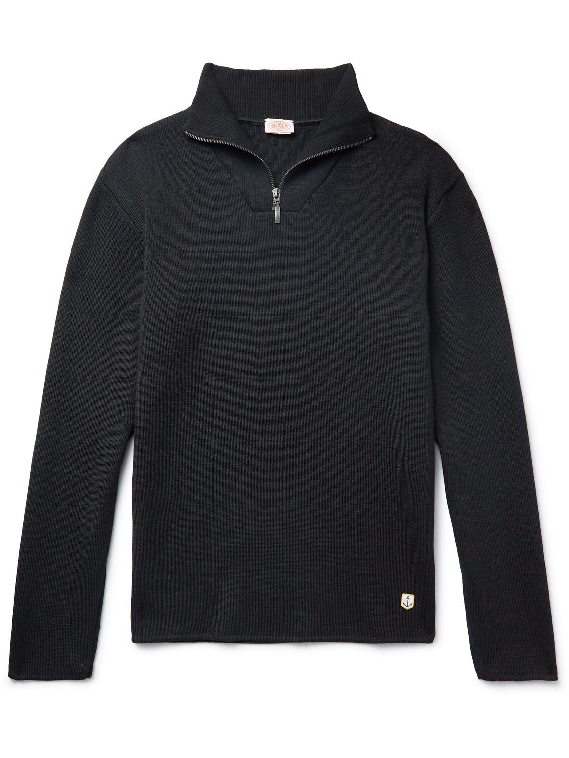 Armor-lux Guisseny Slim-fit Logo-appliquéd Wool Half-zip Sweater In Black