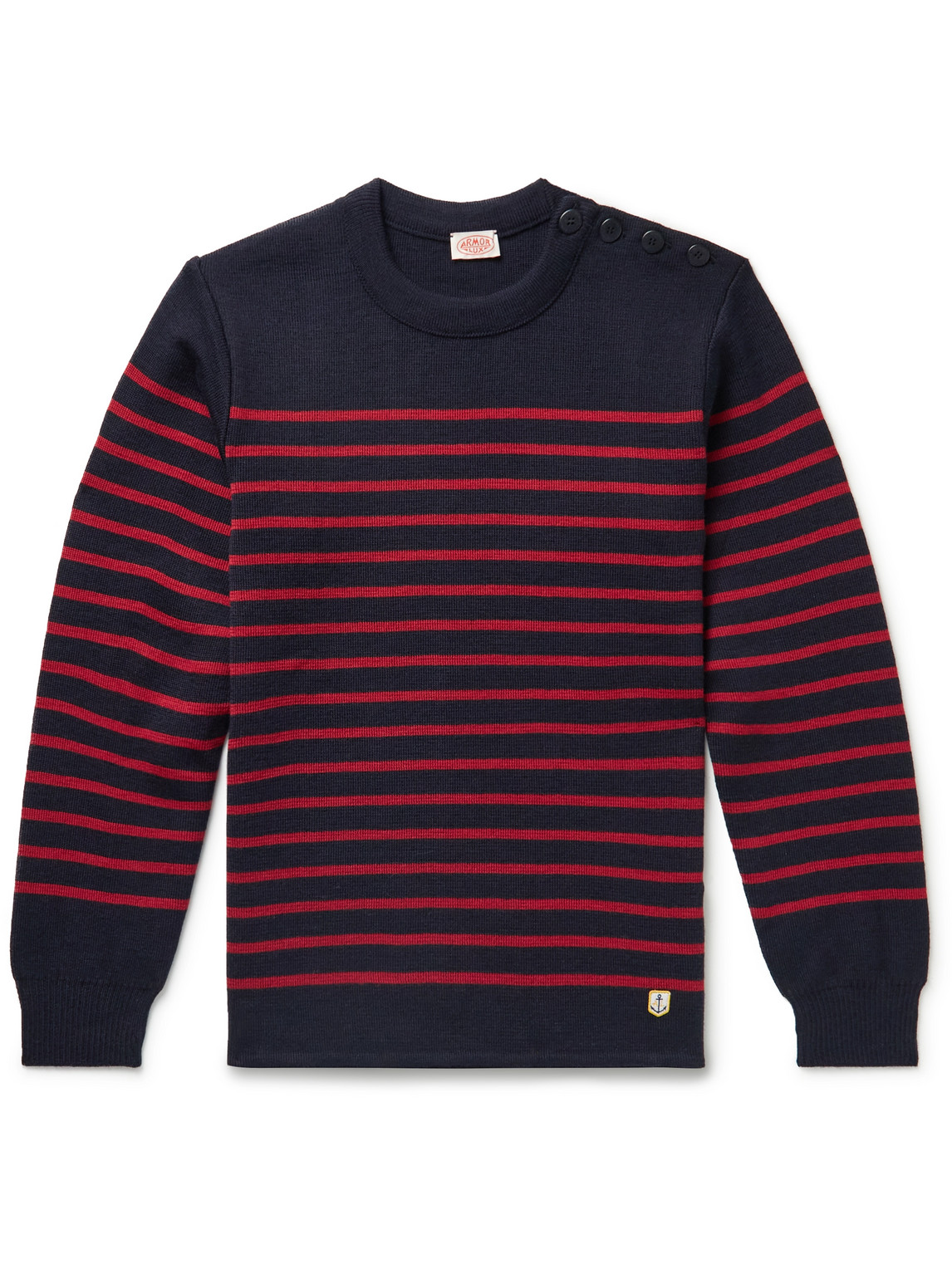 Armor-lux Molène Logo-appliquéd Striped Wool Sweater In Blue