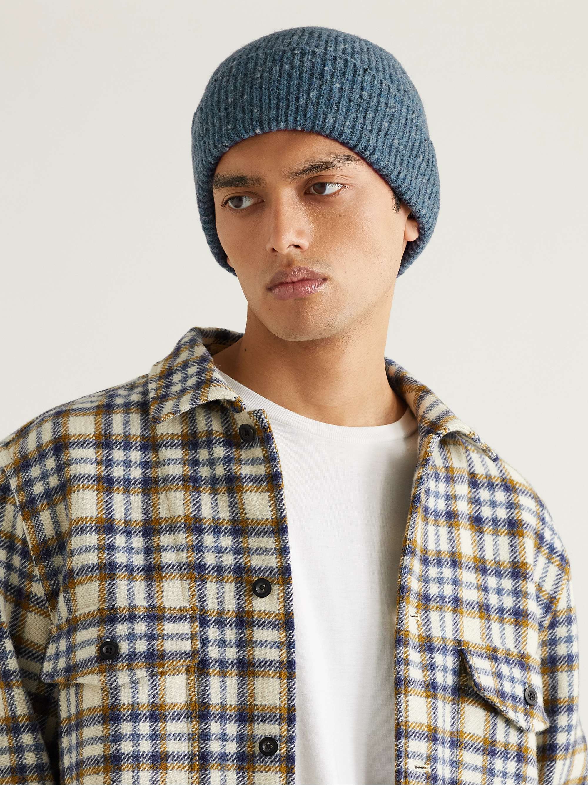 Blue Ribbed Donegal Wool Beanie | MR P. | MR PORTER
