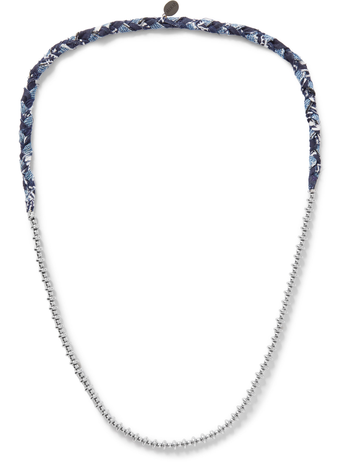 Mikia Bandana Cotton, Silver And Hematite Beaded Necklace