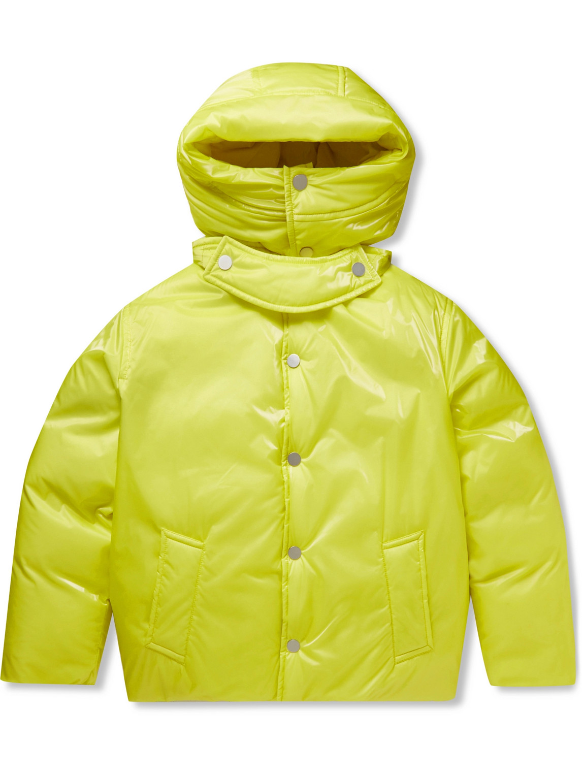 Bottega Veneta Kids' Quilted Padded Nylon Hooded Jacket In Yellow
