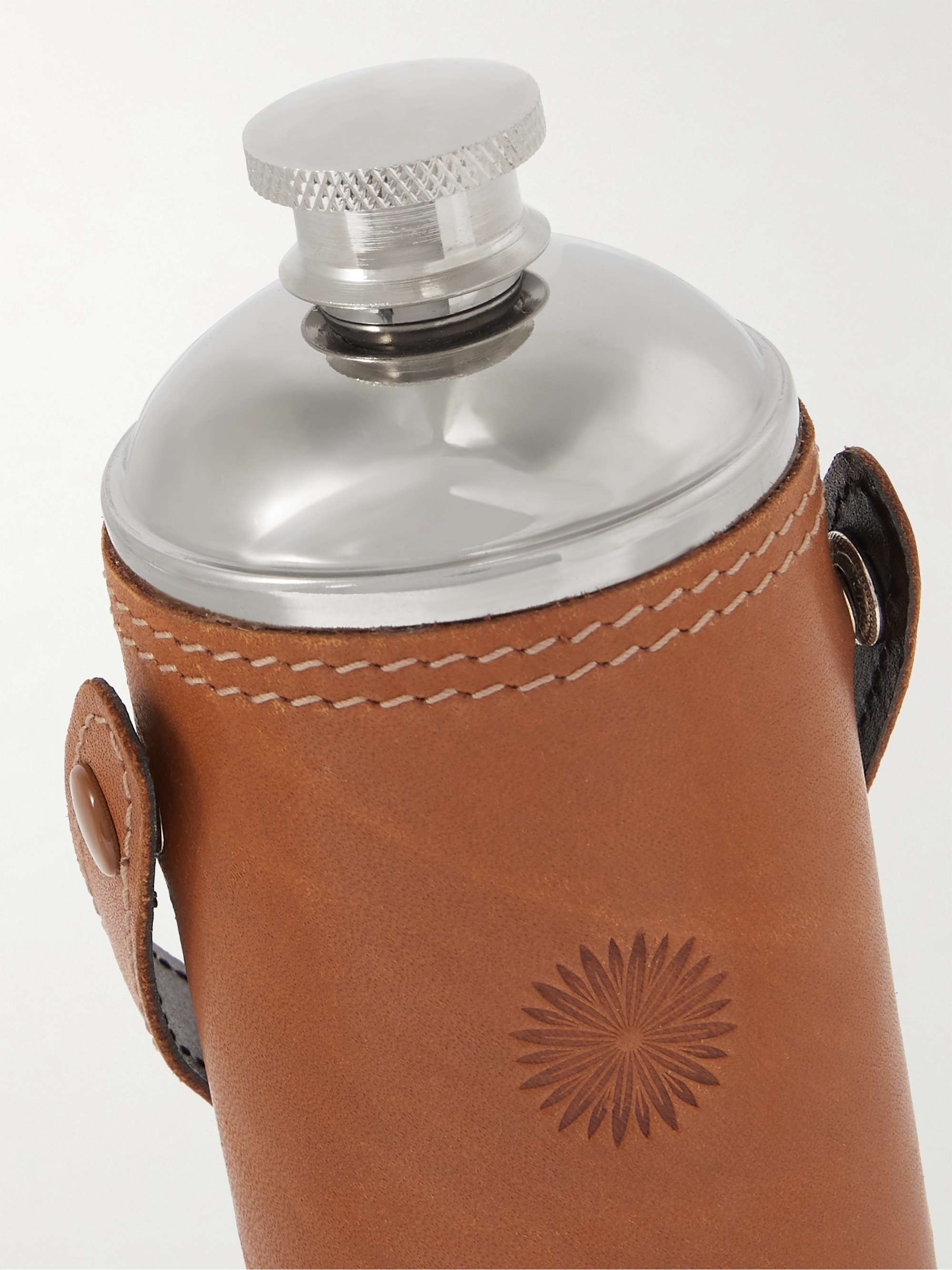 PURDEY Debossed Leather and Stainless Steel Flask Set
