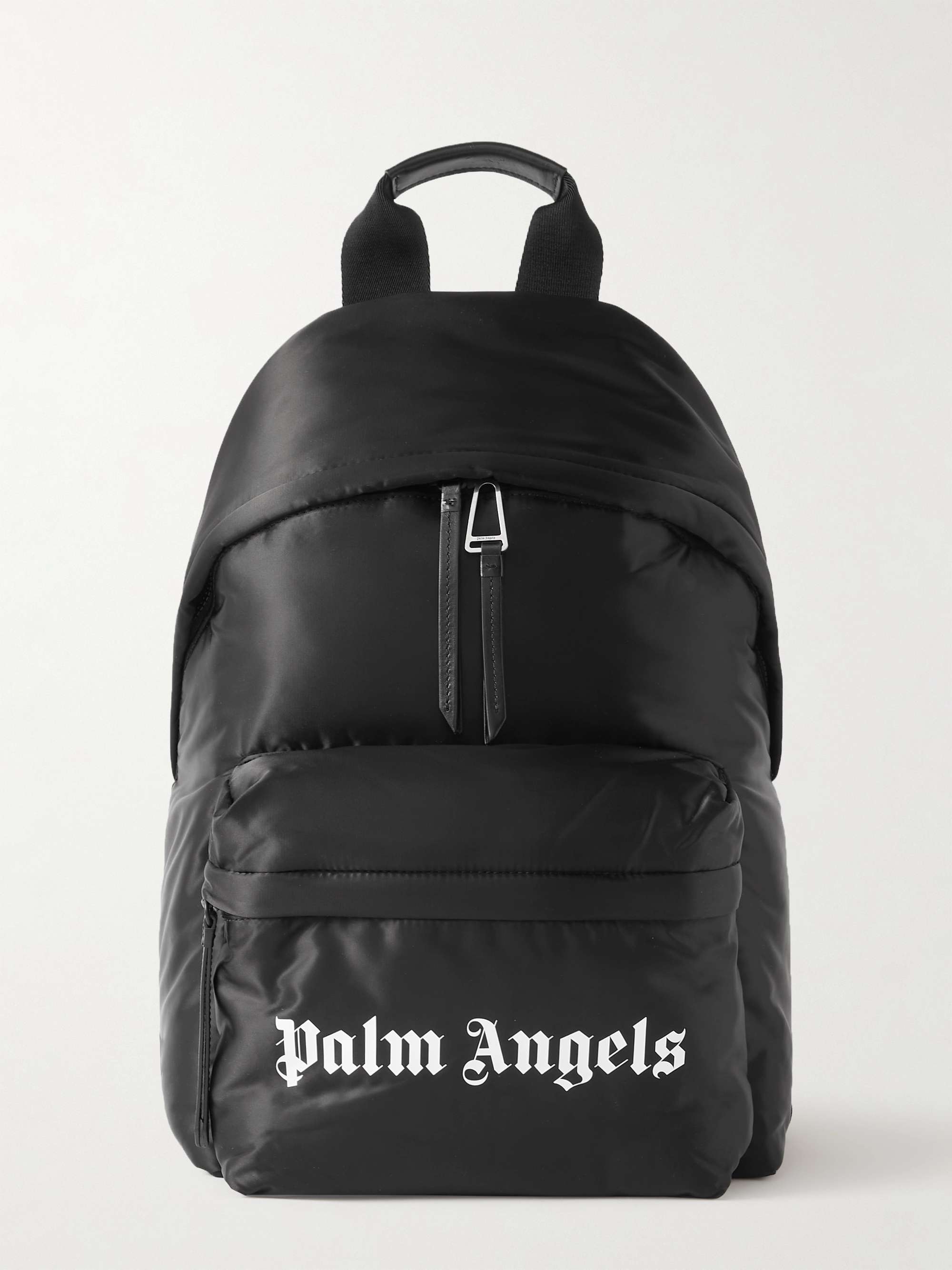 PALM ANGELS Logo-Print Leather-Trimmed Shell Backpack