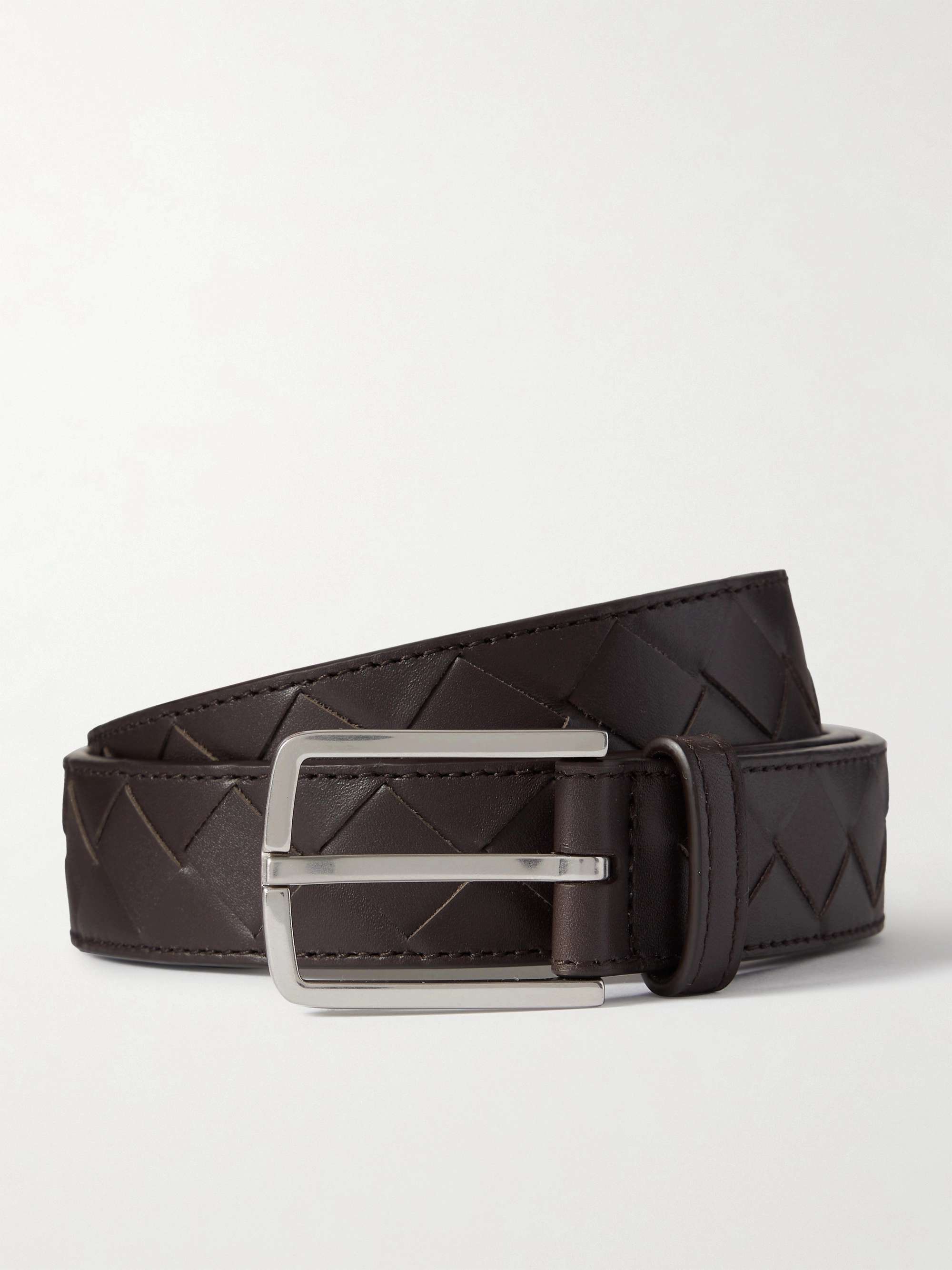 Bottega Veneta Leather Intrecciato Belt in Brown for Men Mens Accessories Belts 