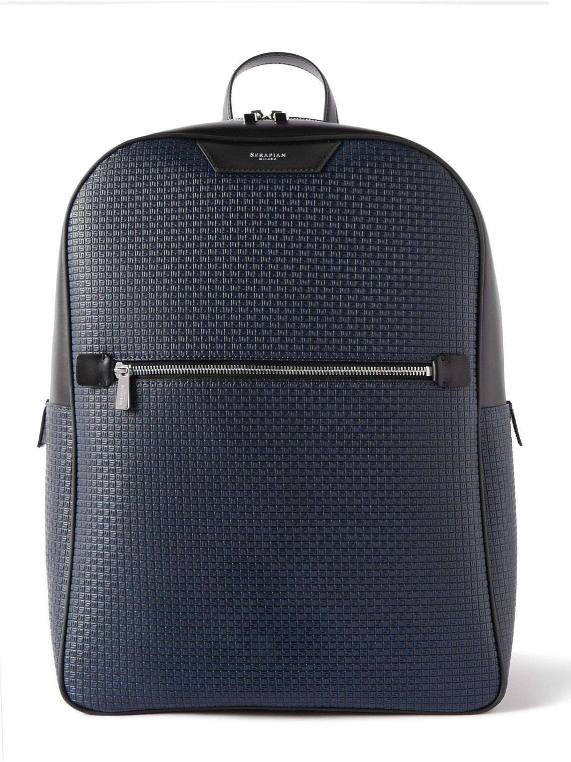 Serapian Mesh-trimmed Leather And Stepan Backpack In Blue