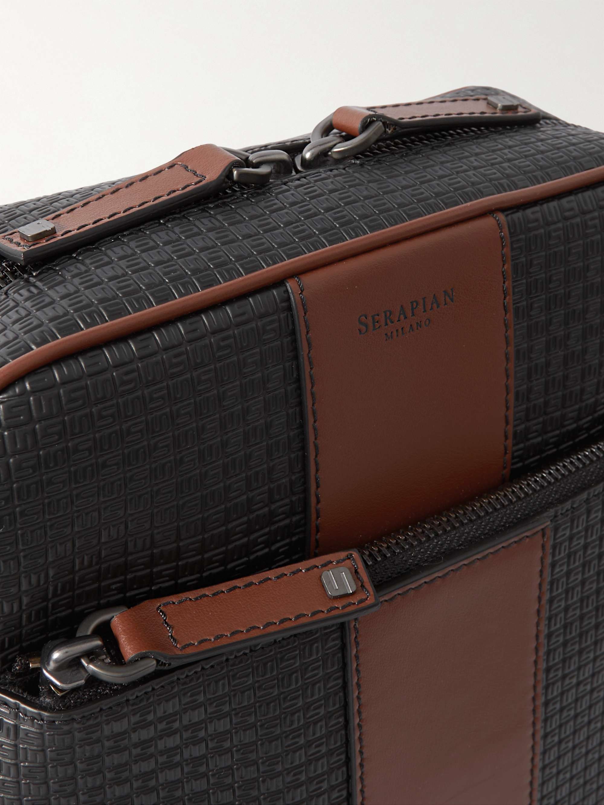 SERAPIAN Stepan Leather-Trimmed Monogrammed Coated-Canvas Messenger Bag