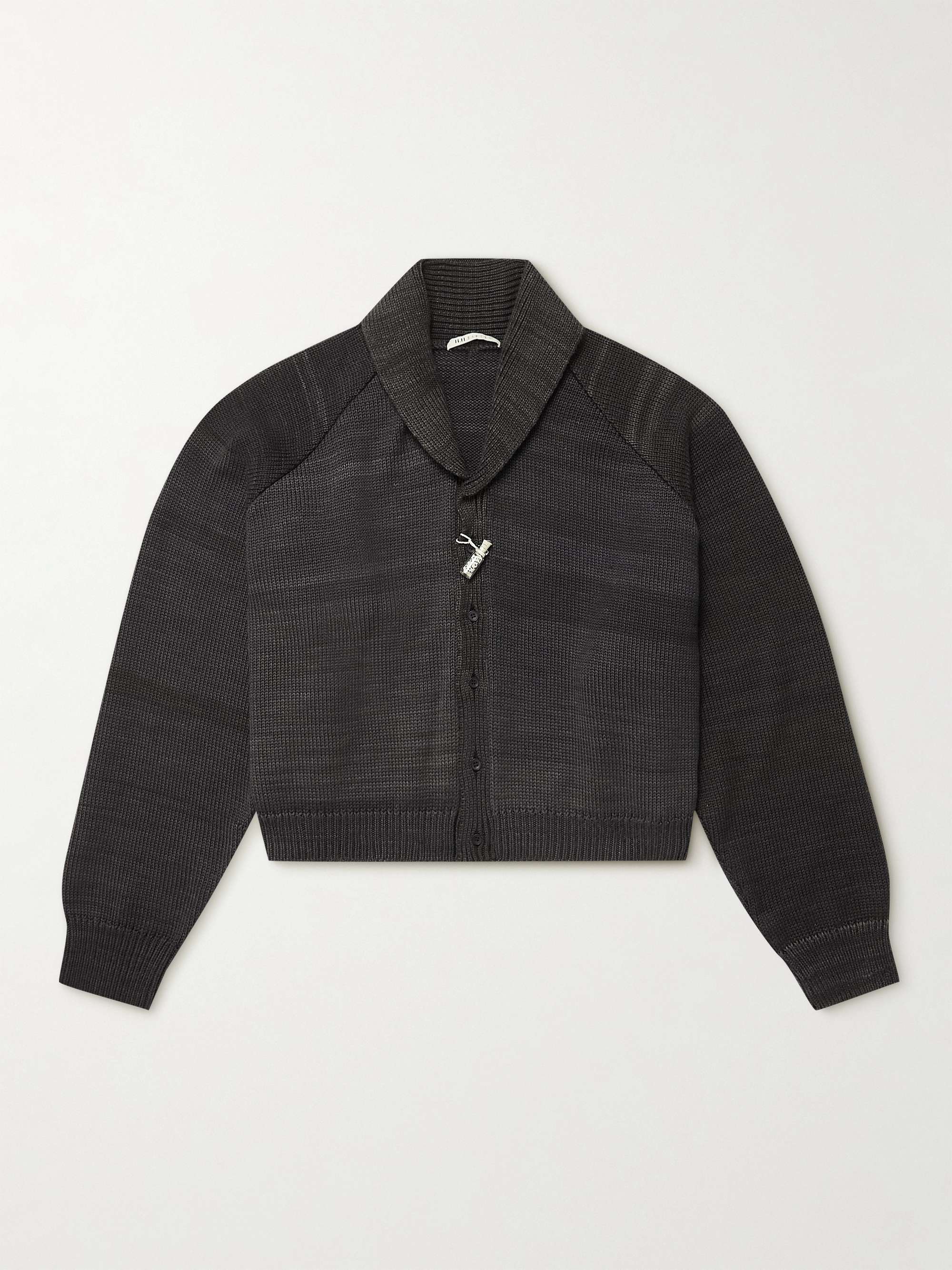 11.11/ELEVEN ELEVEN Shawl Collar Garment-Dyed Ribbed Merino Wool Cardigan