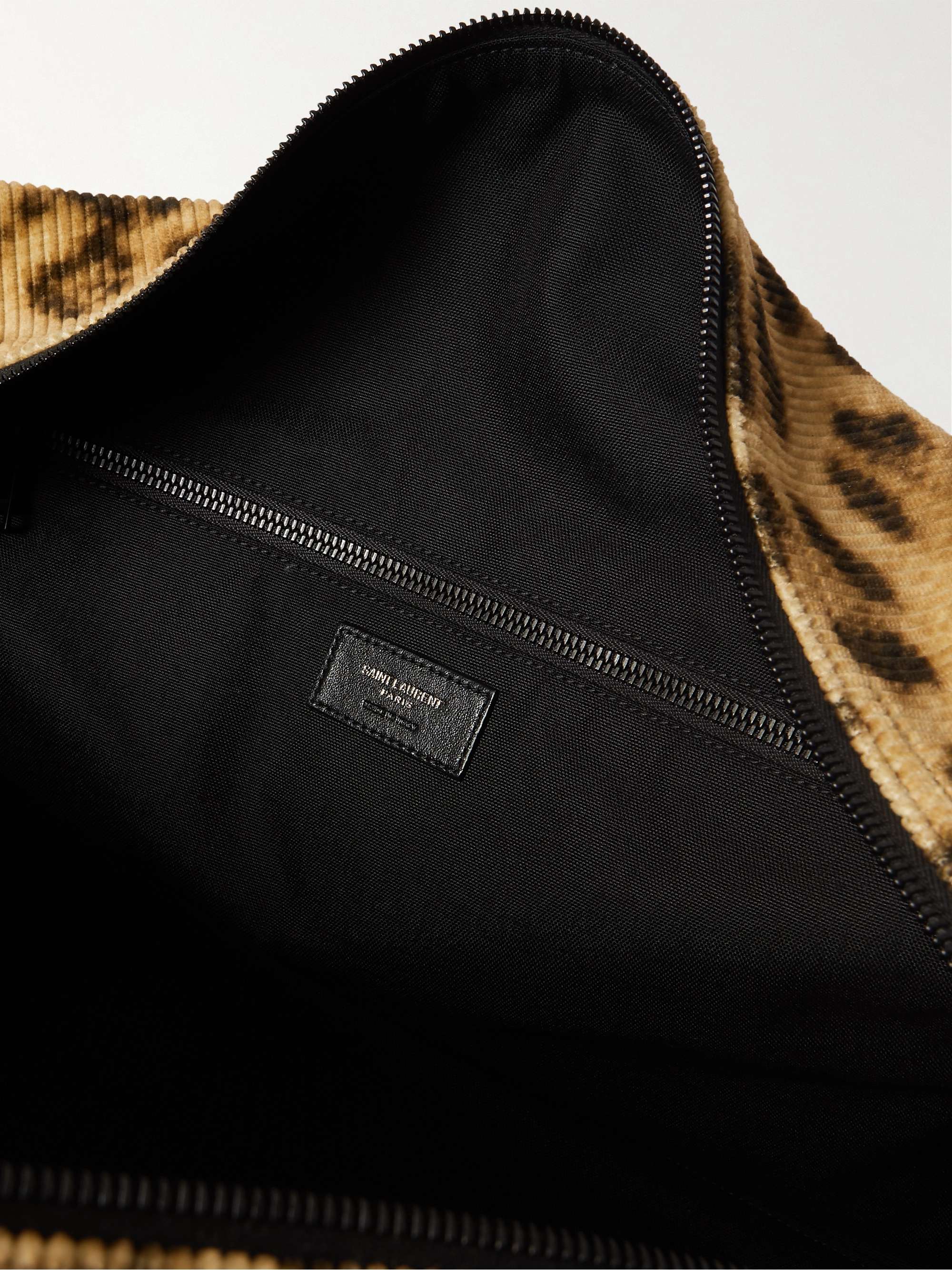 SAINT LAURENT Logo-Print Leopard-Print Velvet Weekend Bag