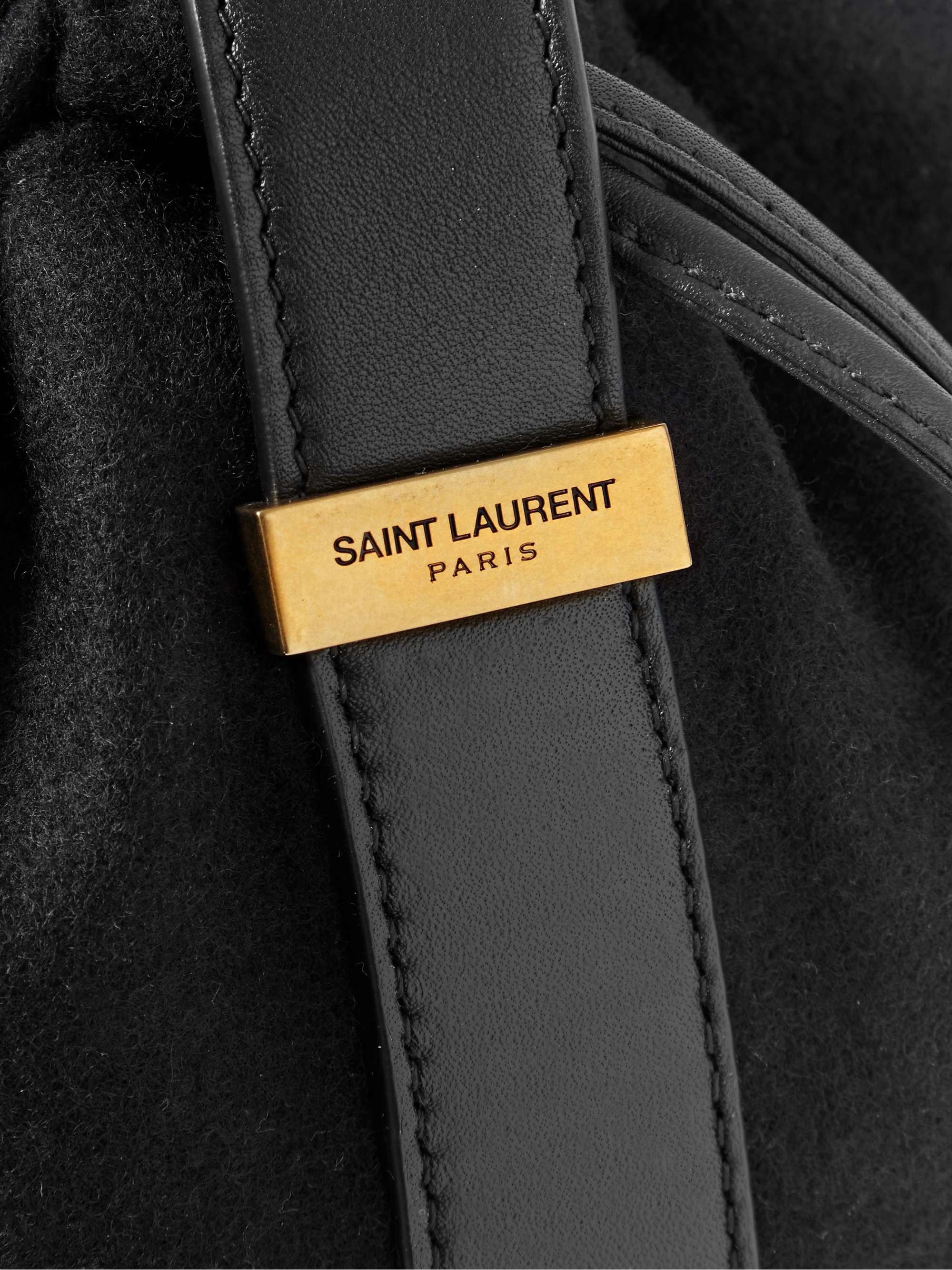 SAINT LAURENT Rive Gauche Leather-Trimmed Logo-Embroidered Wool-Felt Bucket Bag