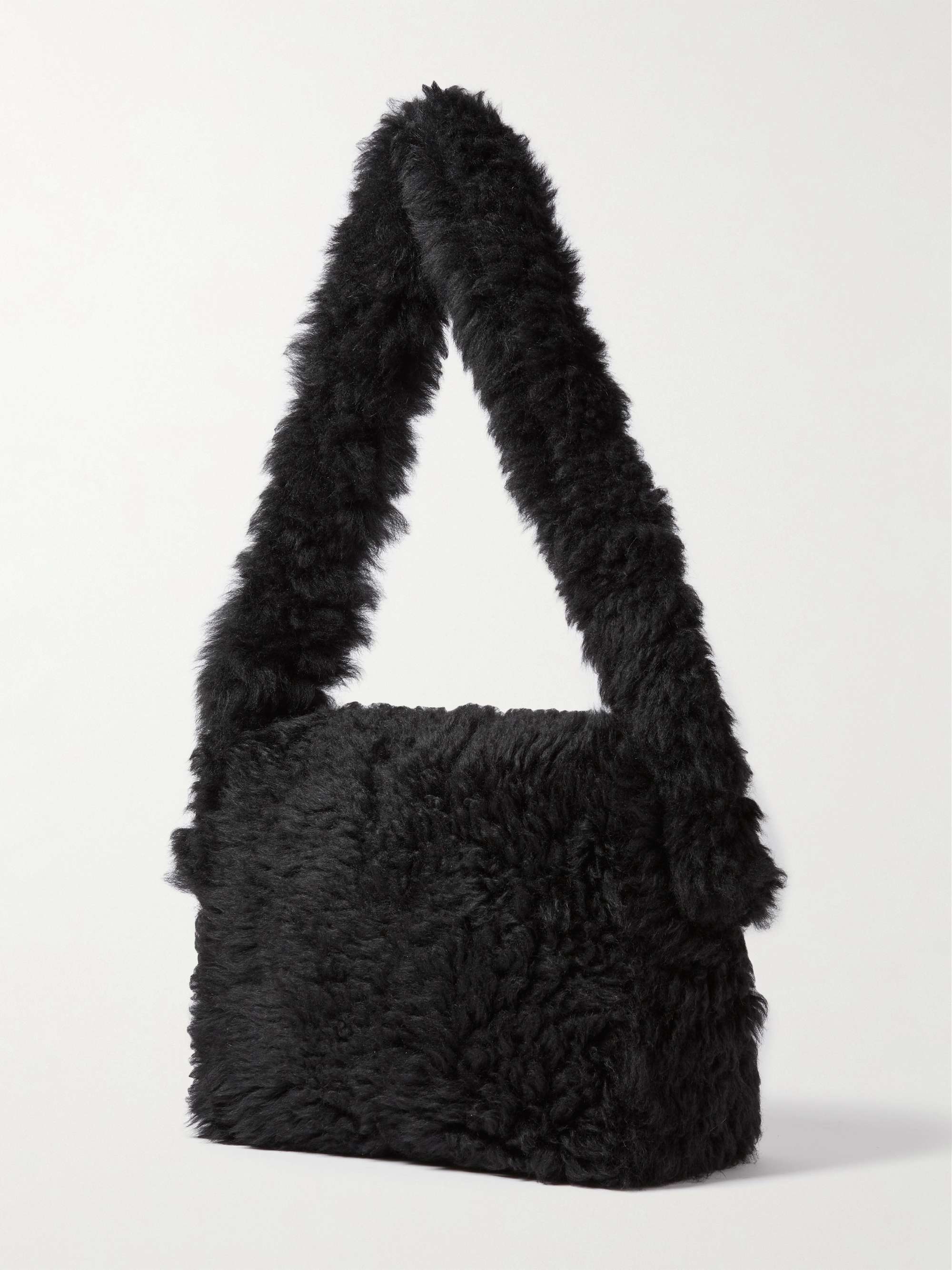 SAINT LAURENT Leather-Trimmed Shearling Messenger Bag