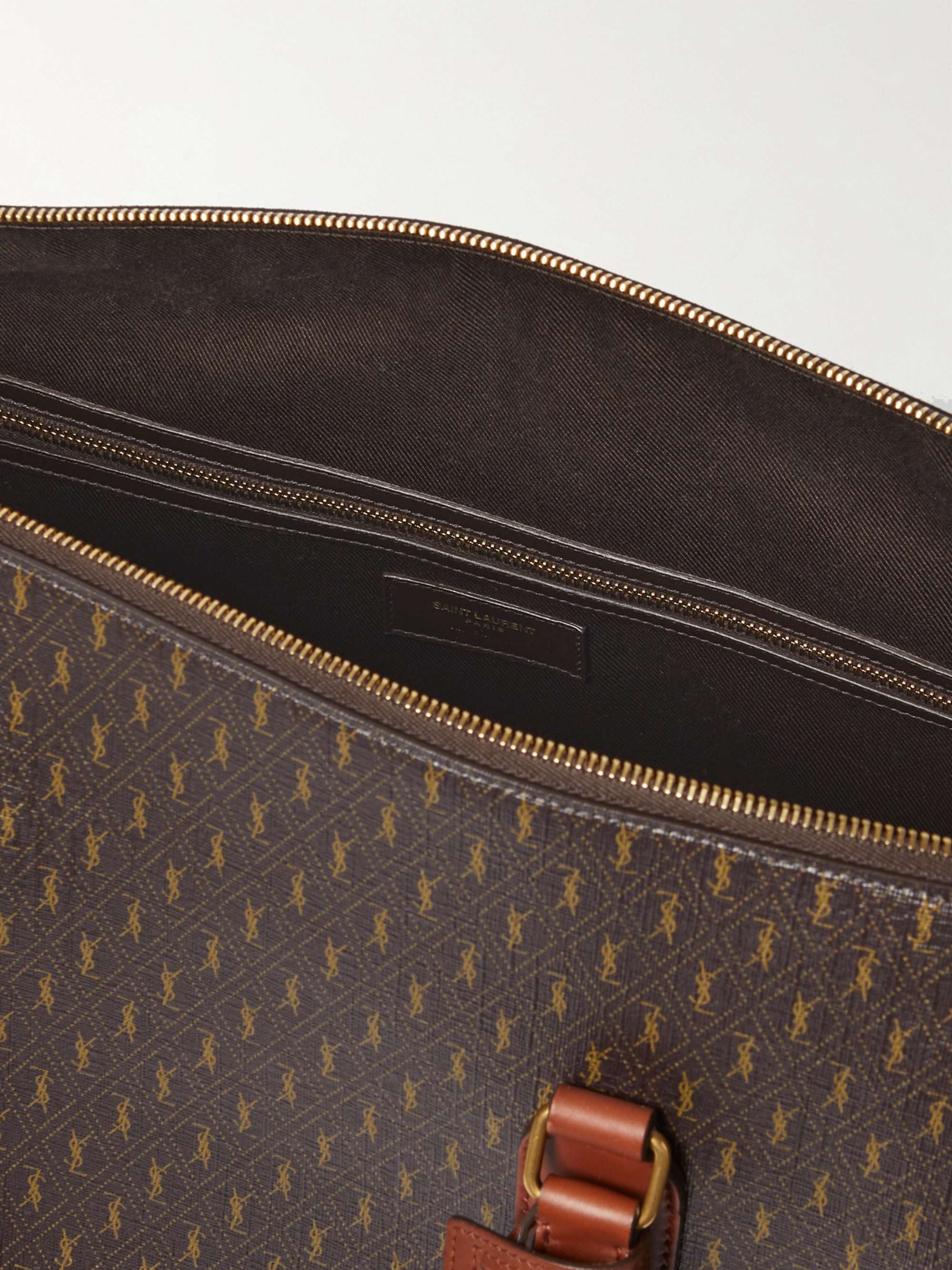 SAINT LAURENT Le Monogramme 48H Leather-Trimmed Coated-Canvas Duffle Bag