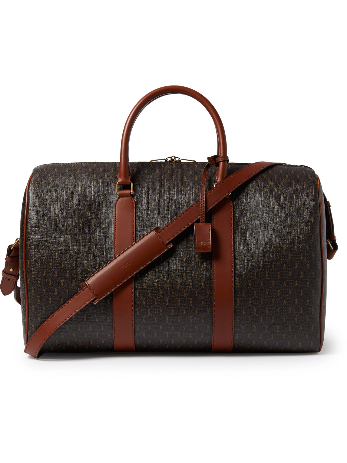 Saint Laurent Le Monogramme 48h Leather-trimmed Coated-canvas Duffle Bag In Brown
