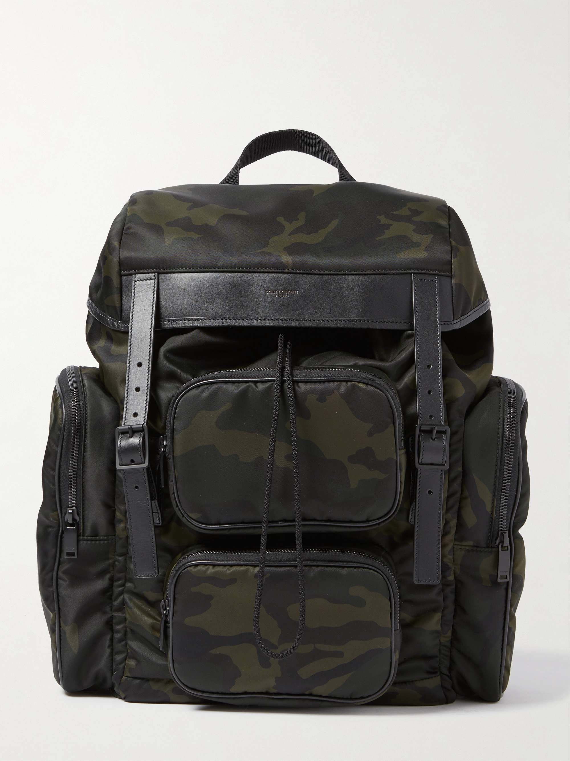 SAINT LAURENT City Leather-Trimmed Camouflage-Print Nylon Backpack