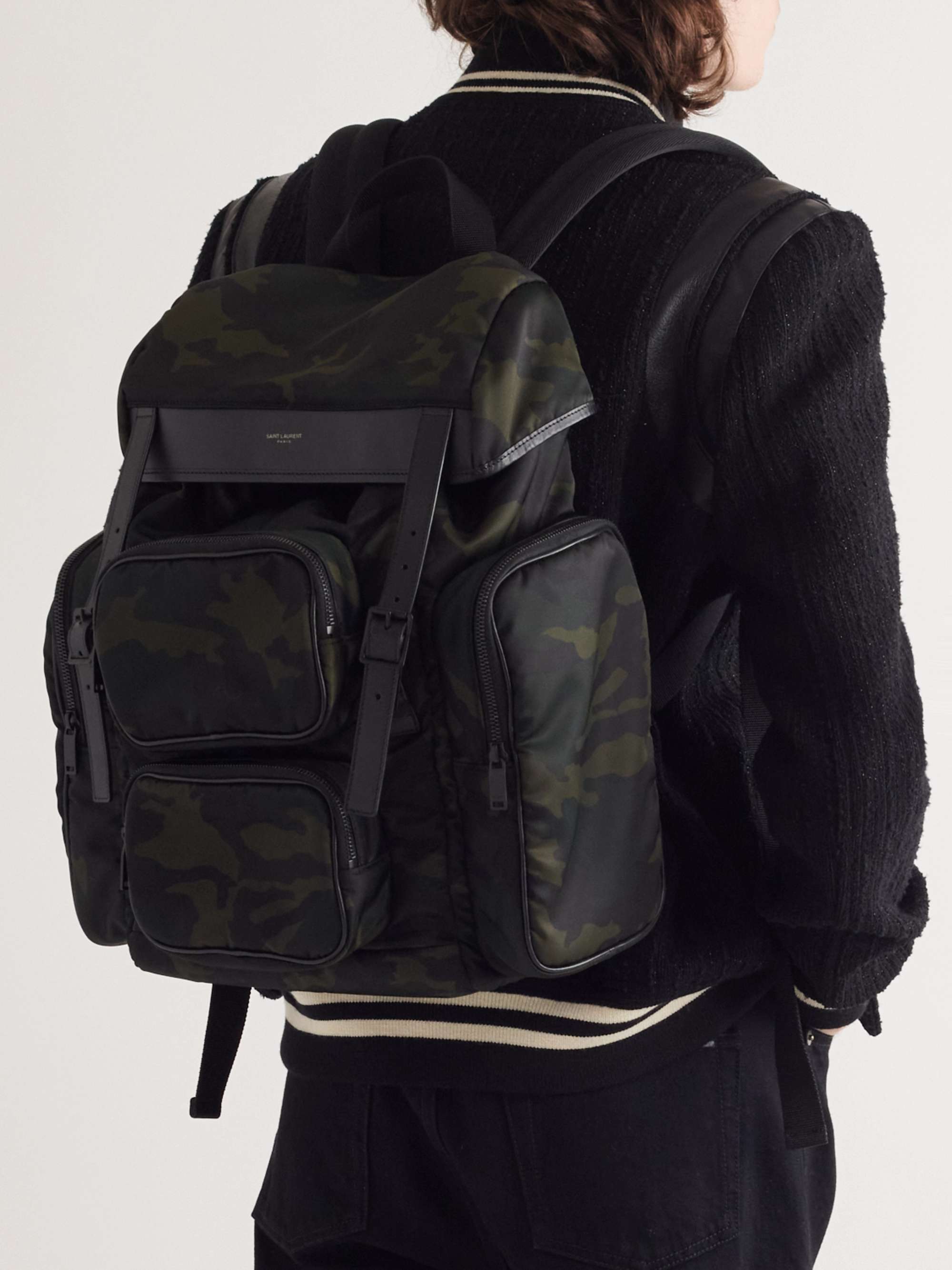 SAINT LAURENT City Leather-Trimmed Camouflage-Print Nylon Backpack