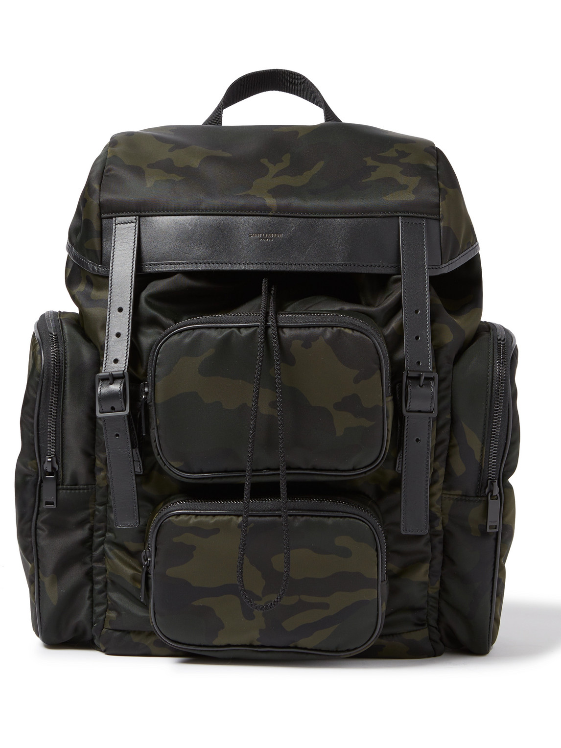 SAINT LAURENT CITY LEATHER-TRIMMED CAMOUFLAGE-PRINT NYLON BACKPACK