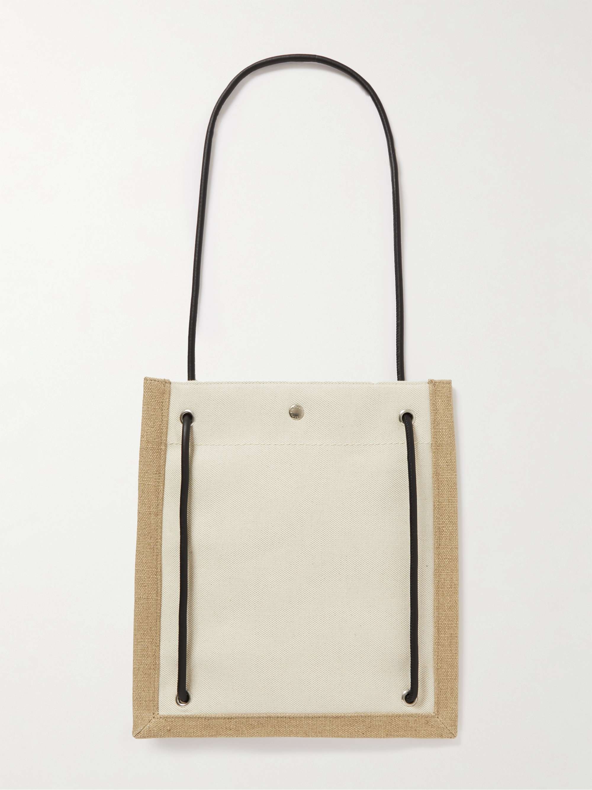 SAINT LAURENT Leather-Trimmed Logo-Print Linen and Cotton-Blend Canvas Messenger Bag