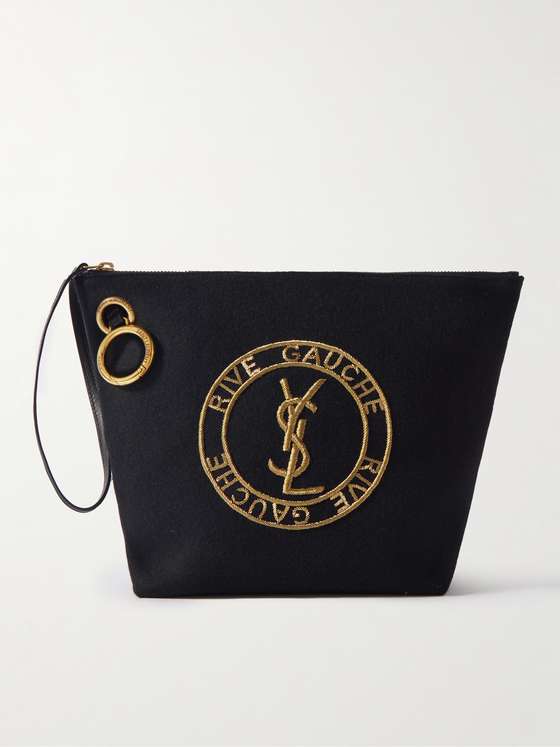 mrporter.com | Logo-Embroidered Leather-Trimmed Wool Pouch