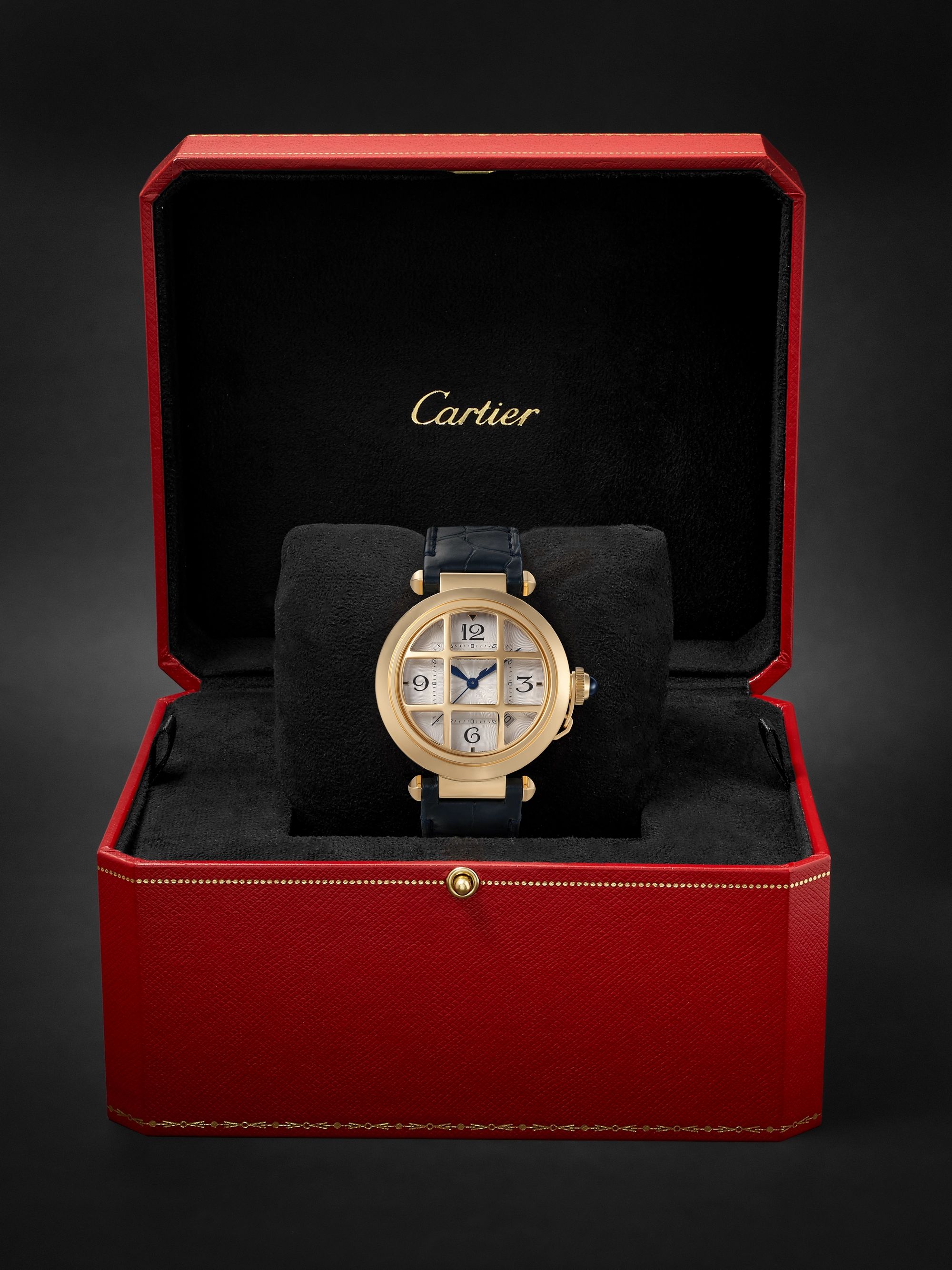 CARTIER Pasha de Cartier Grille Automatic 41mm 18-Karat Gold and Alligator Watch, Ref. No. WGPA0019