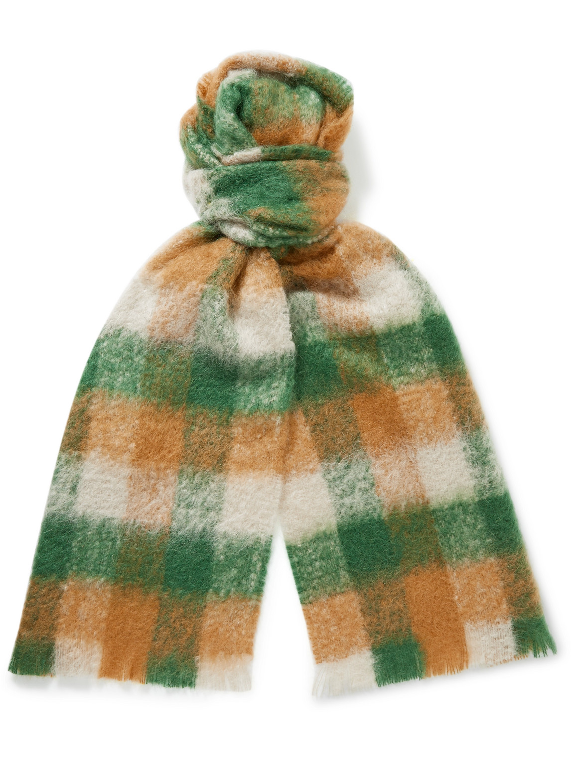 PIACENZA CASHMERE CHECKED MOHAIR-BLEND SCARF