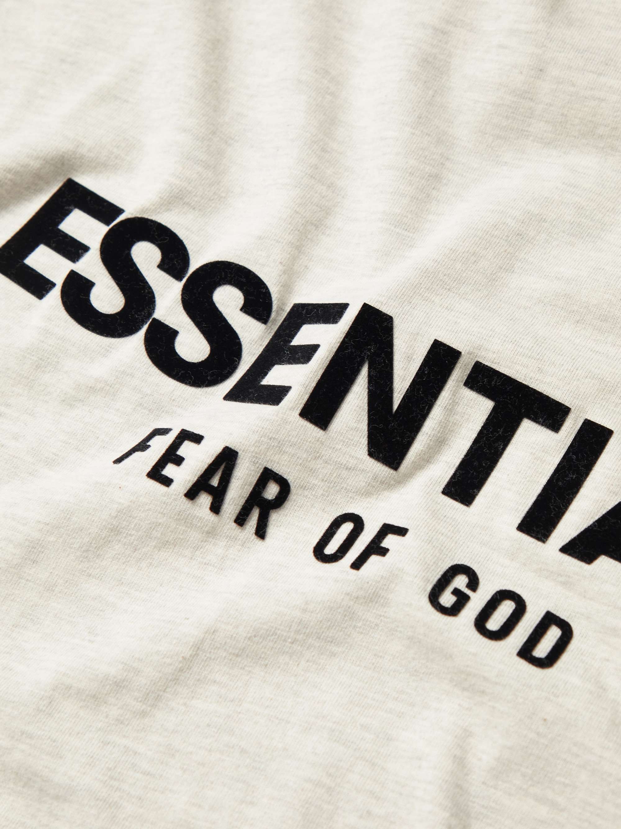 Beige Logo-Flocked Cotton-Jersey T-Shirt | FEAR OF GOD ESSENTIALS 