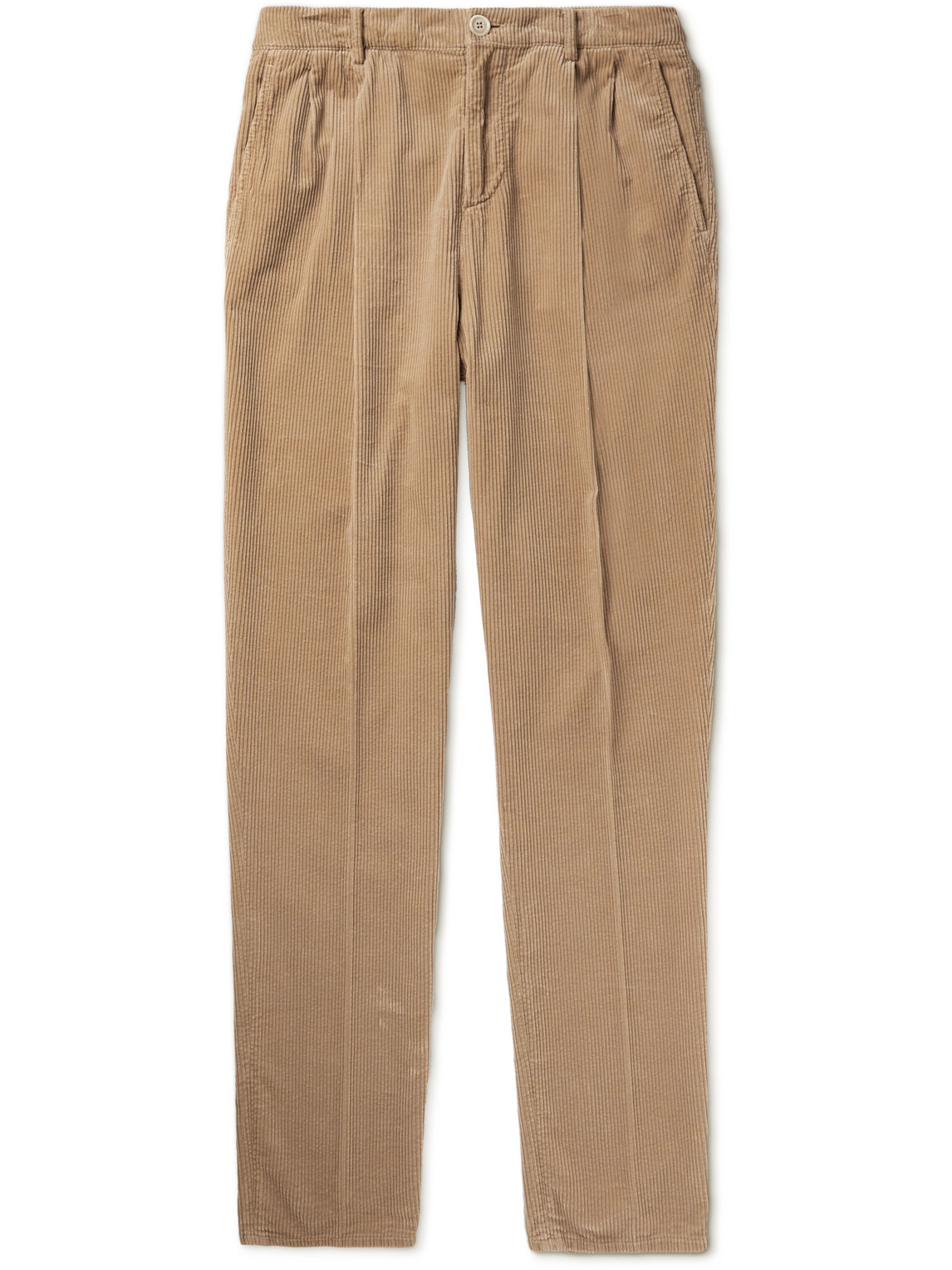 Brunello Cucinelli Straight-Leg Pleated Cotton-Corduroy Trousers