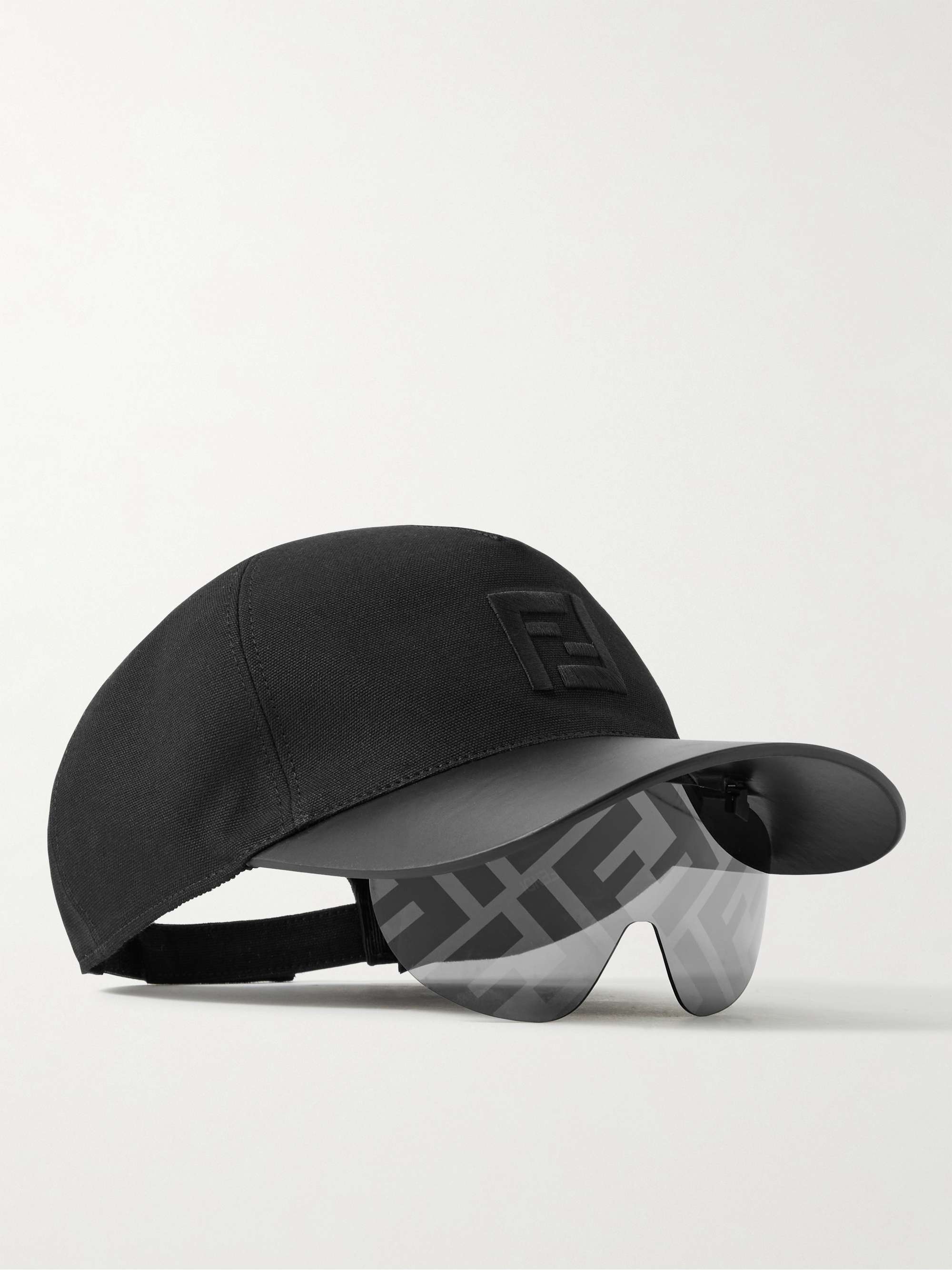 FENDI Logo-Embroidered Cotton-Canvas and Leather Baseball Cap with Sunglasses