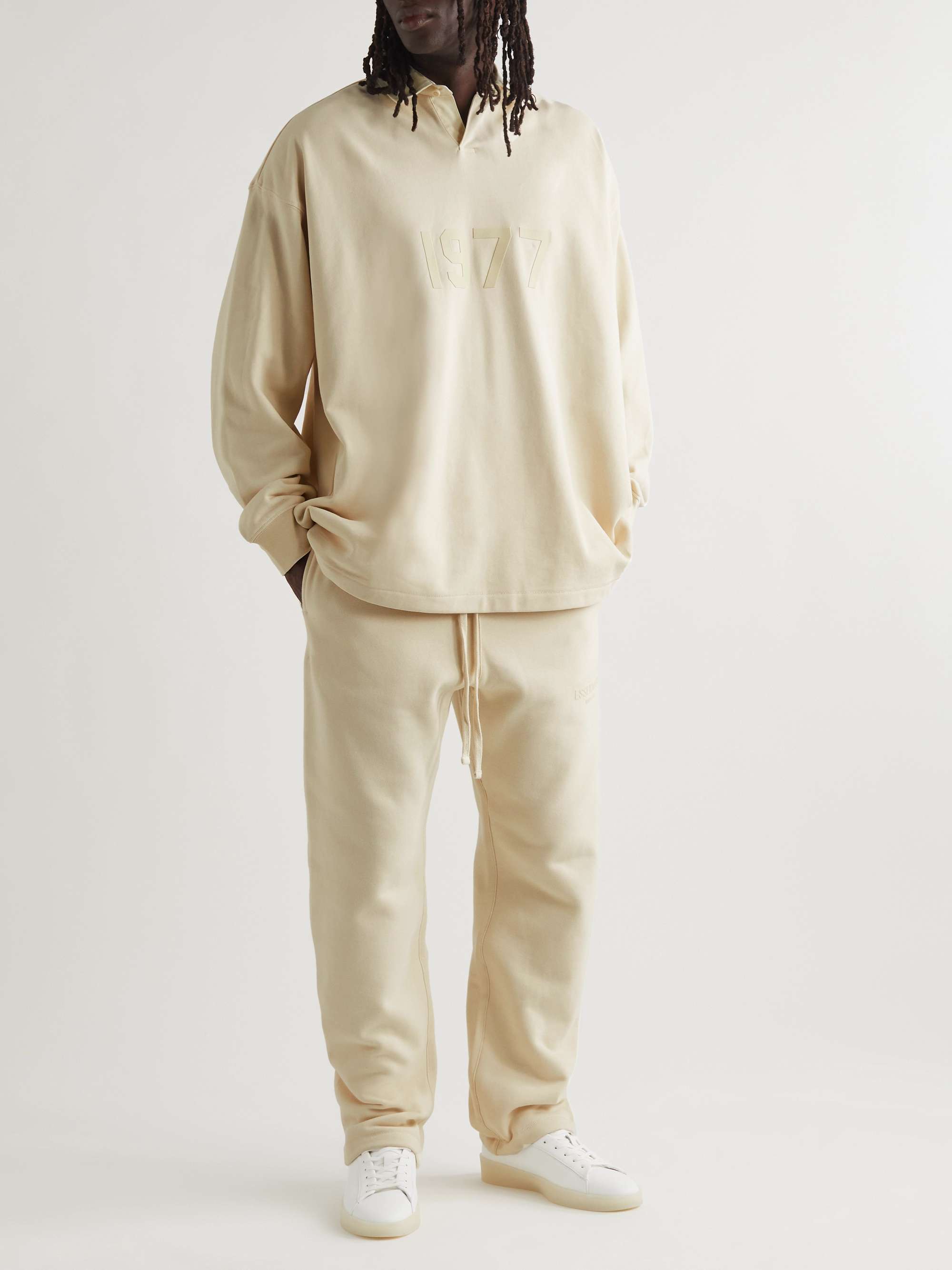 Ecru Straight-Leg Logo-Flocked Cotton-Blend Jersey Sweatpants | FEAR OF ...