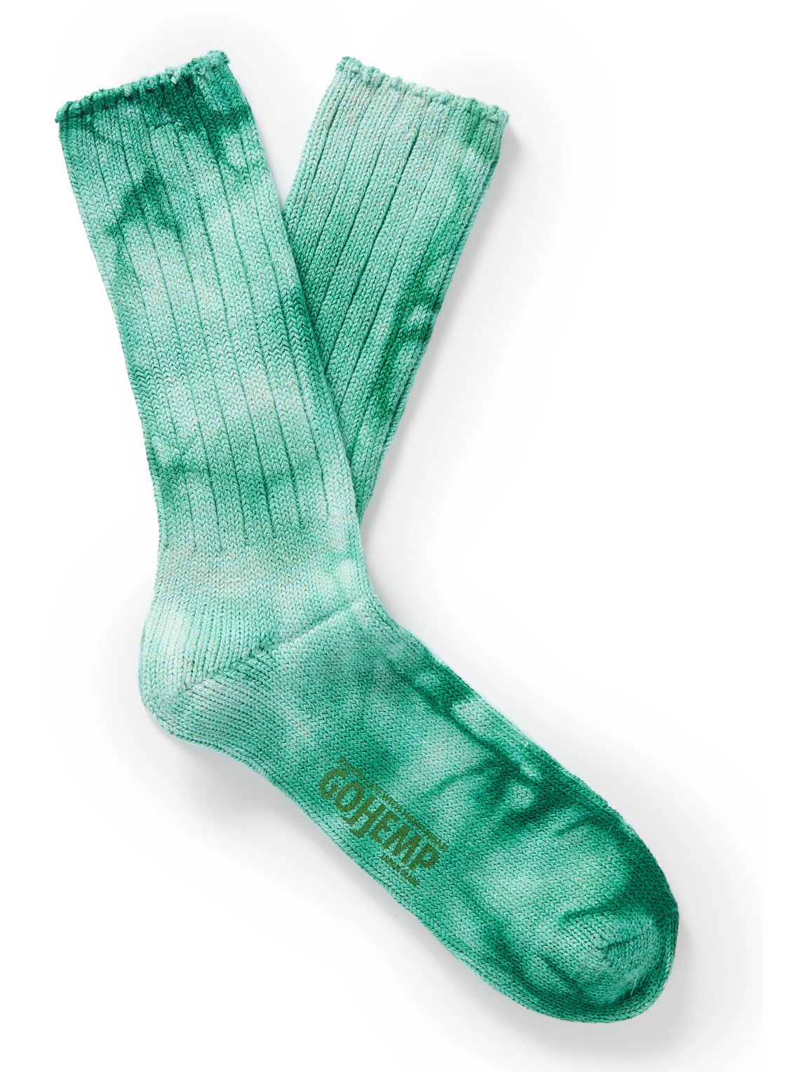 Anonymous Ism Gohemp Ribbed Tie-dyed Cotton-blend Socks In Green