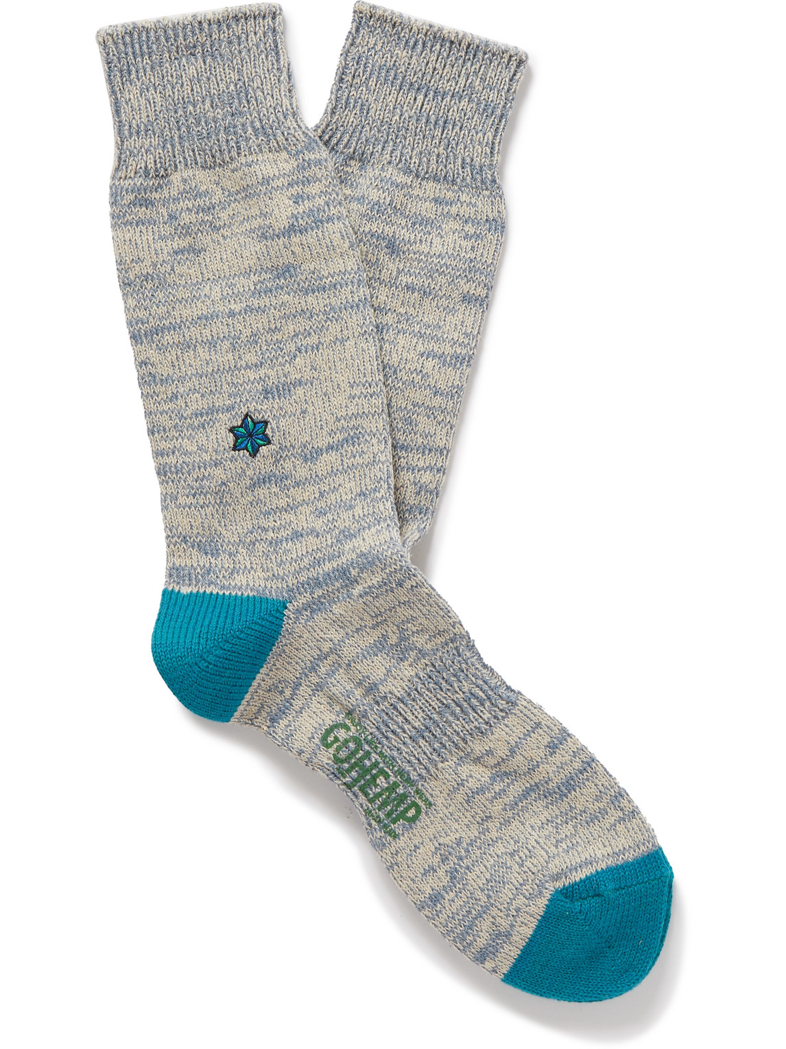 Anonymous Ism Gohemp Embroidered Ribbed-knit Socks In Blue