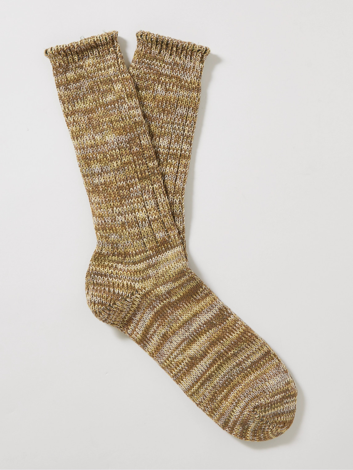 Anonymous Ism Ribbed Stretch-cotton Socks In Brown