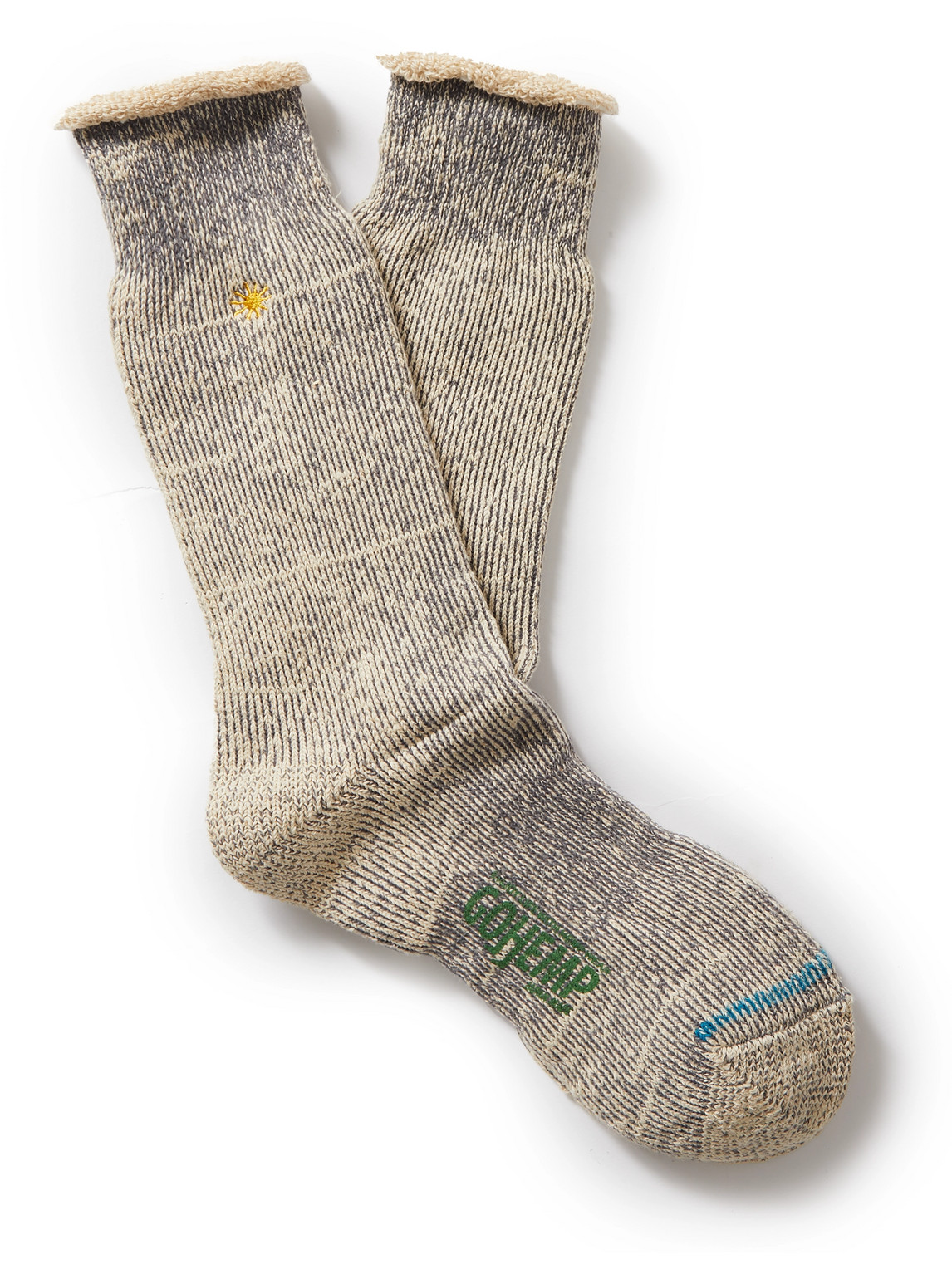 Anonymous Ism Gohemp Embroidered Ribbed-knit Socks In Gray