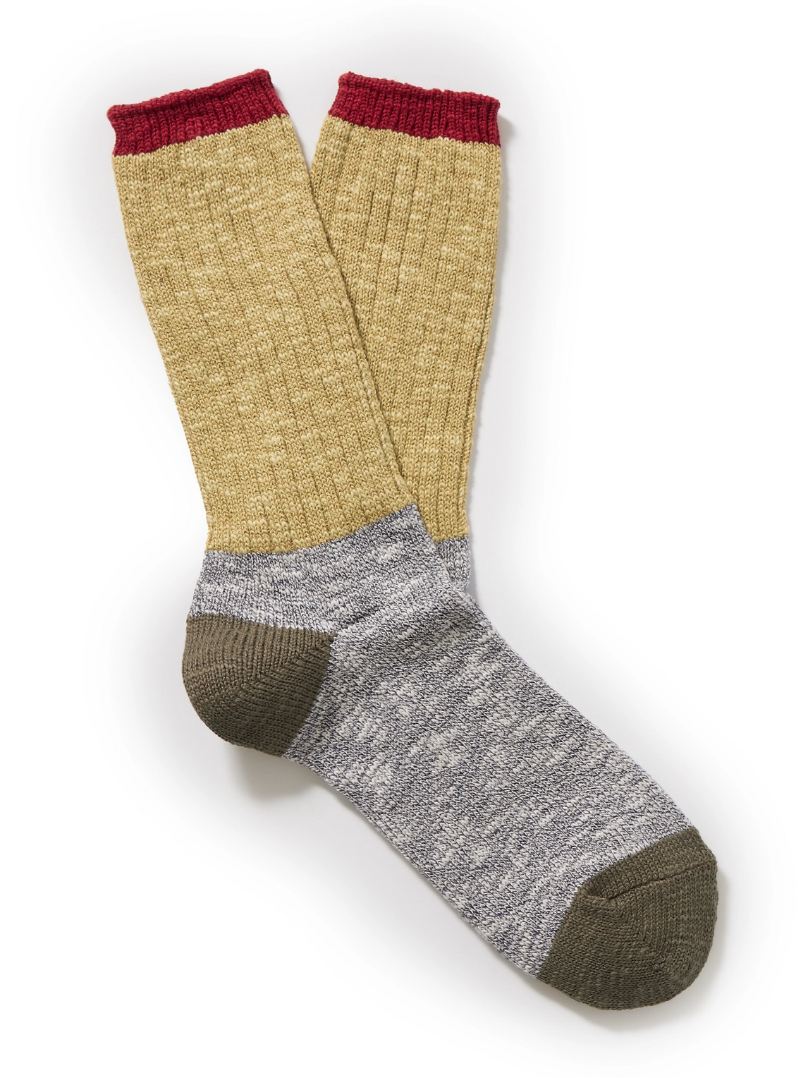 Anonymous Ism Colour-block Cotton-blend Socks In Yellow