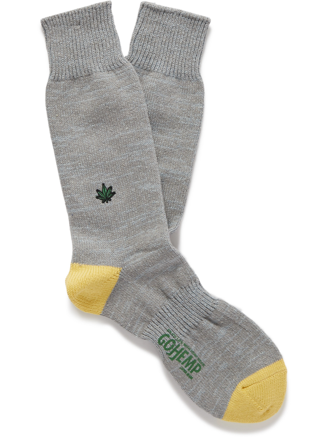 Anonymous Ism Gohemp Embroidered Ribbed-knit Socks In Gray