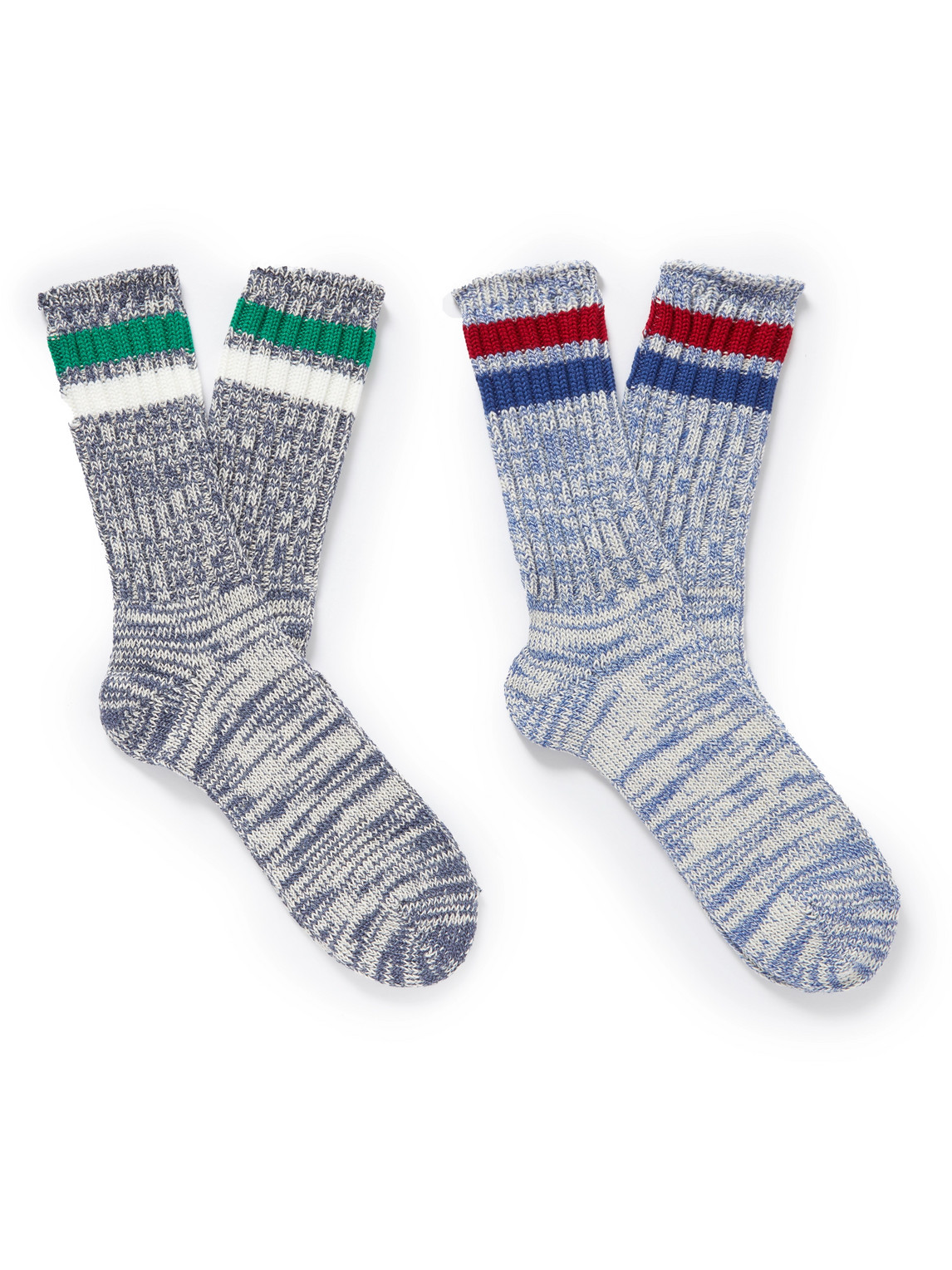 Anonymous Ism Two-pack Remining Ribbed Recycled Cotton-blend Socks In Blue